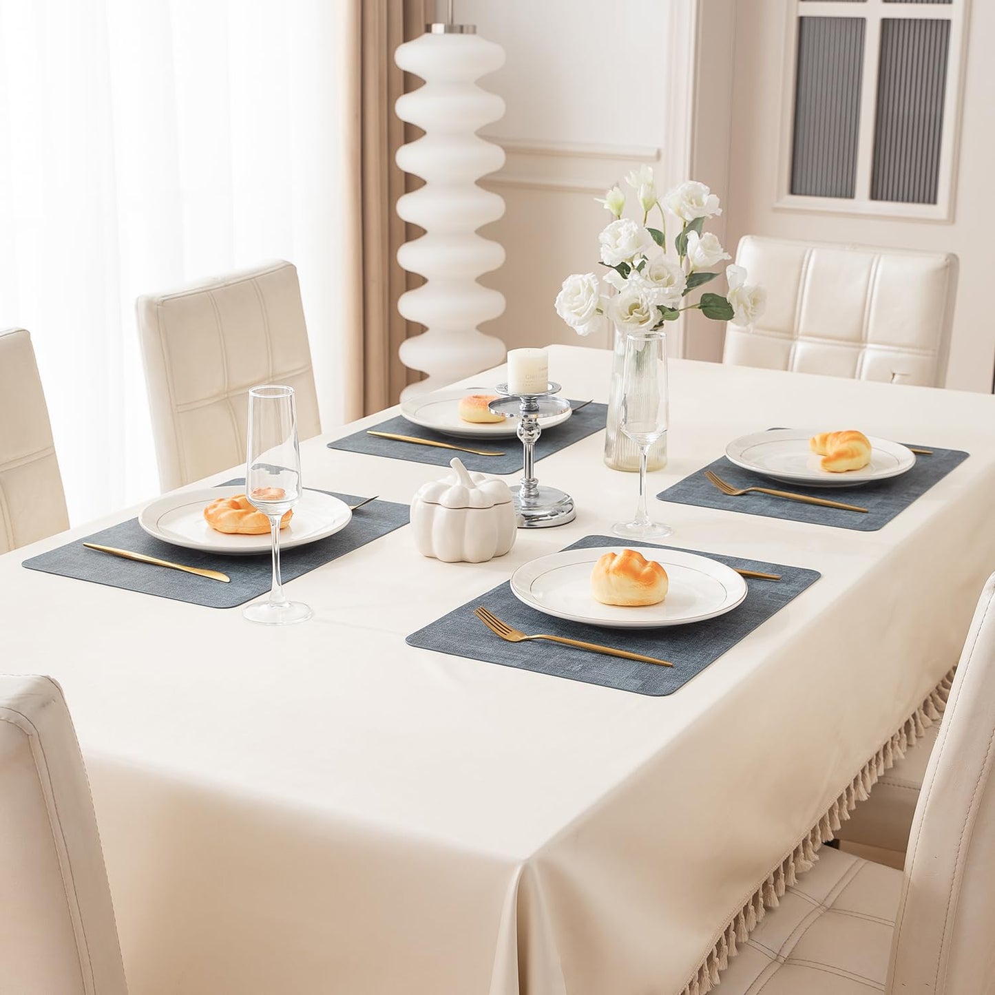Premium Faux Leather Dining Table Mats, Blue