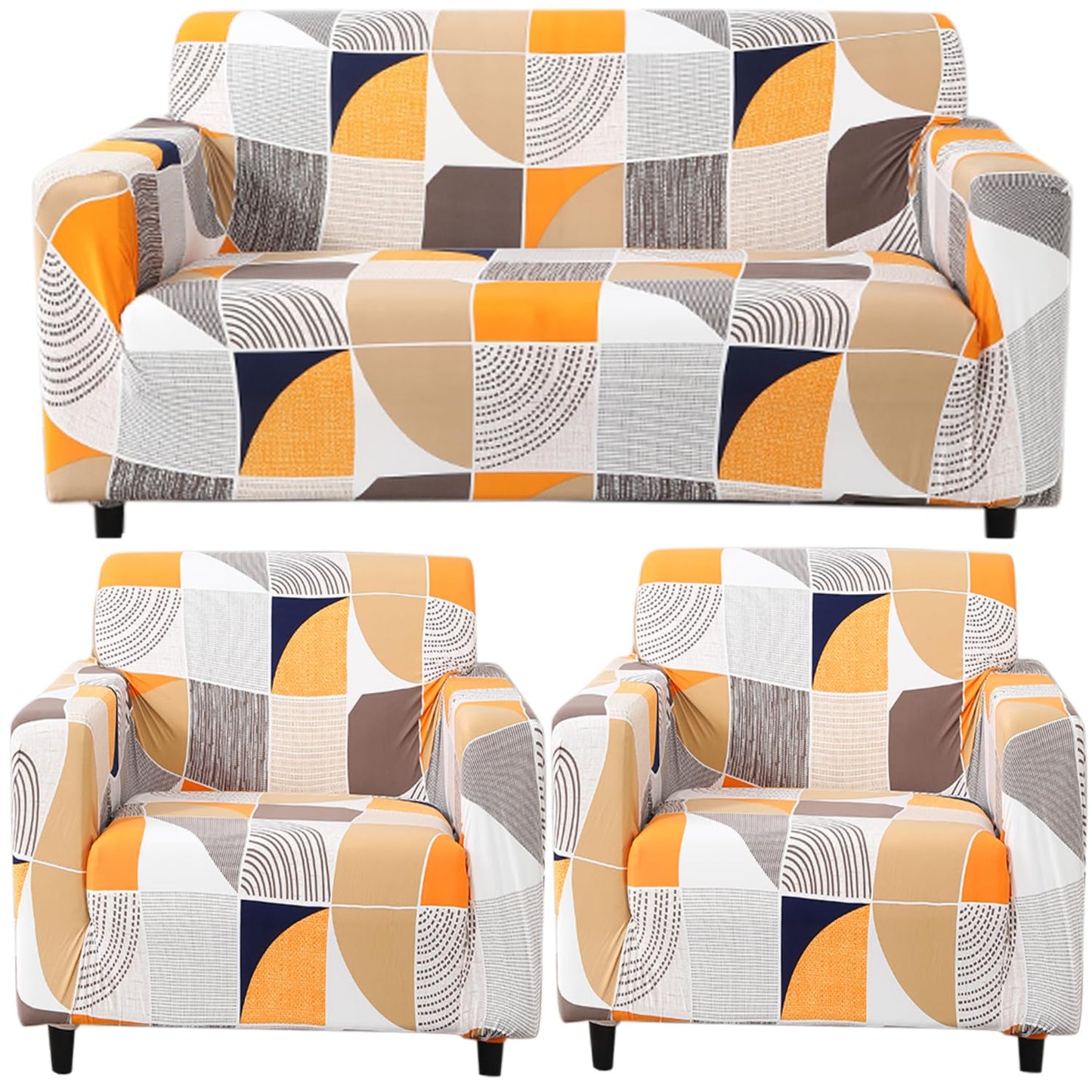 Elastic Stretchable Printed Sofa Cover, Square Abstract