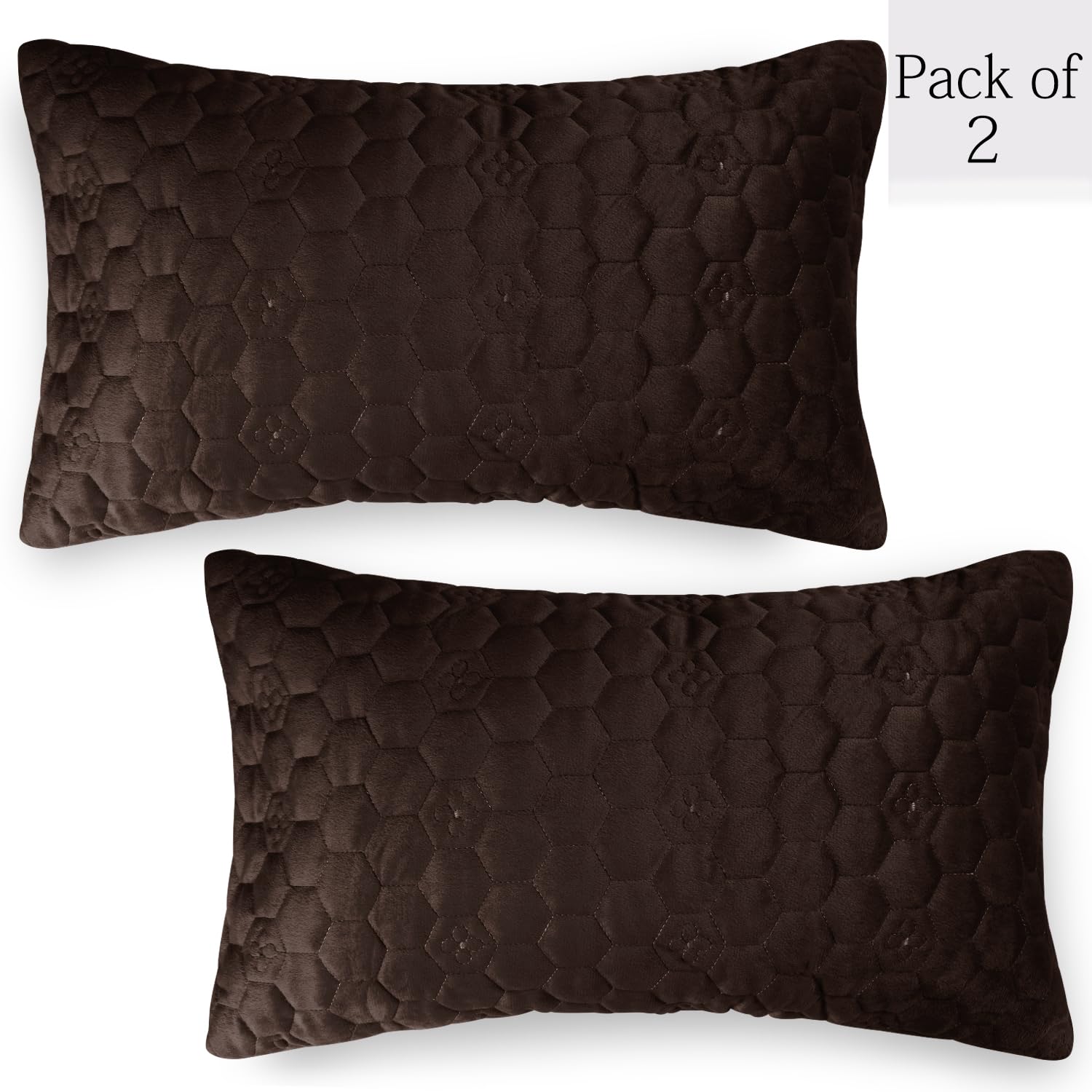 Buy Coffee Brown Colour Premium Zippered Hexagonal Texture Velvet pillow covers in set of 2