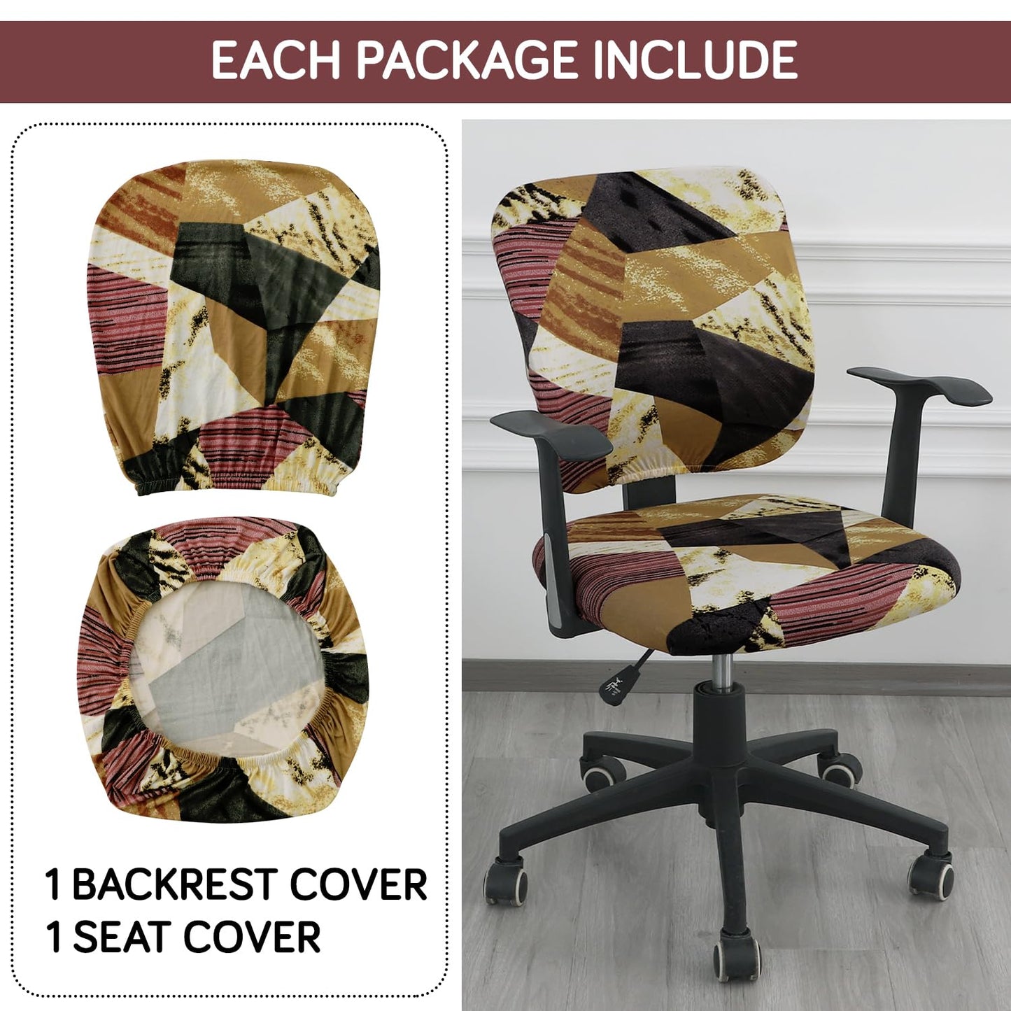 2 piece Wine Abstract Geometry Print Stretchable regular office chair seat covers