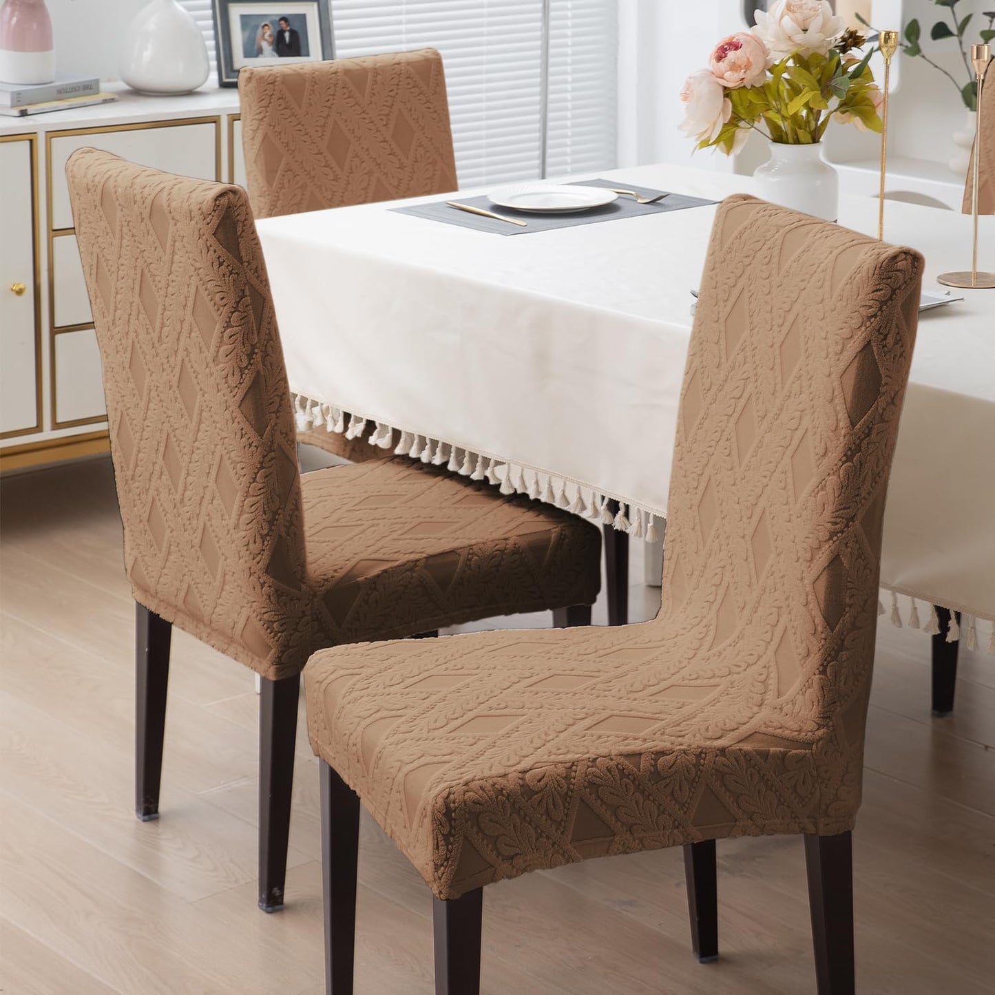 Chair Cover Set of 1/2/4/6, 190 GSM Jacquard, Brown
