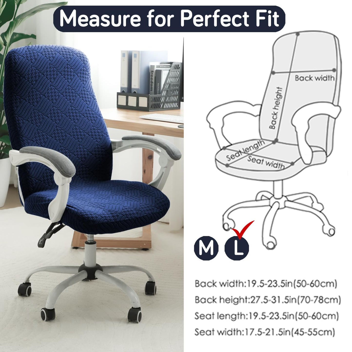 170GSM Stretchable Jacquard Office Chair Cover, Navy Blue