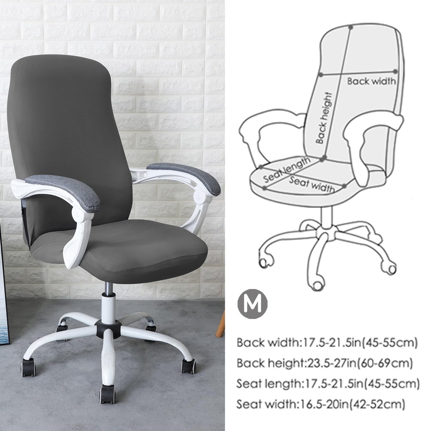 HOKIPO 140gsm Stretchable Office Chair Cover, Grey - Medium / Large