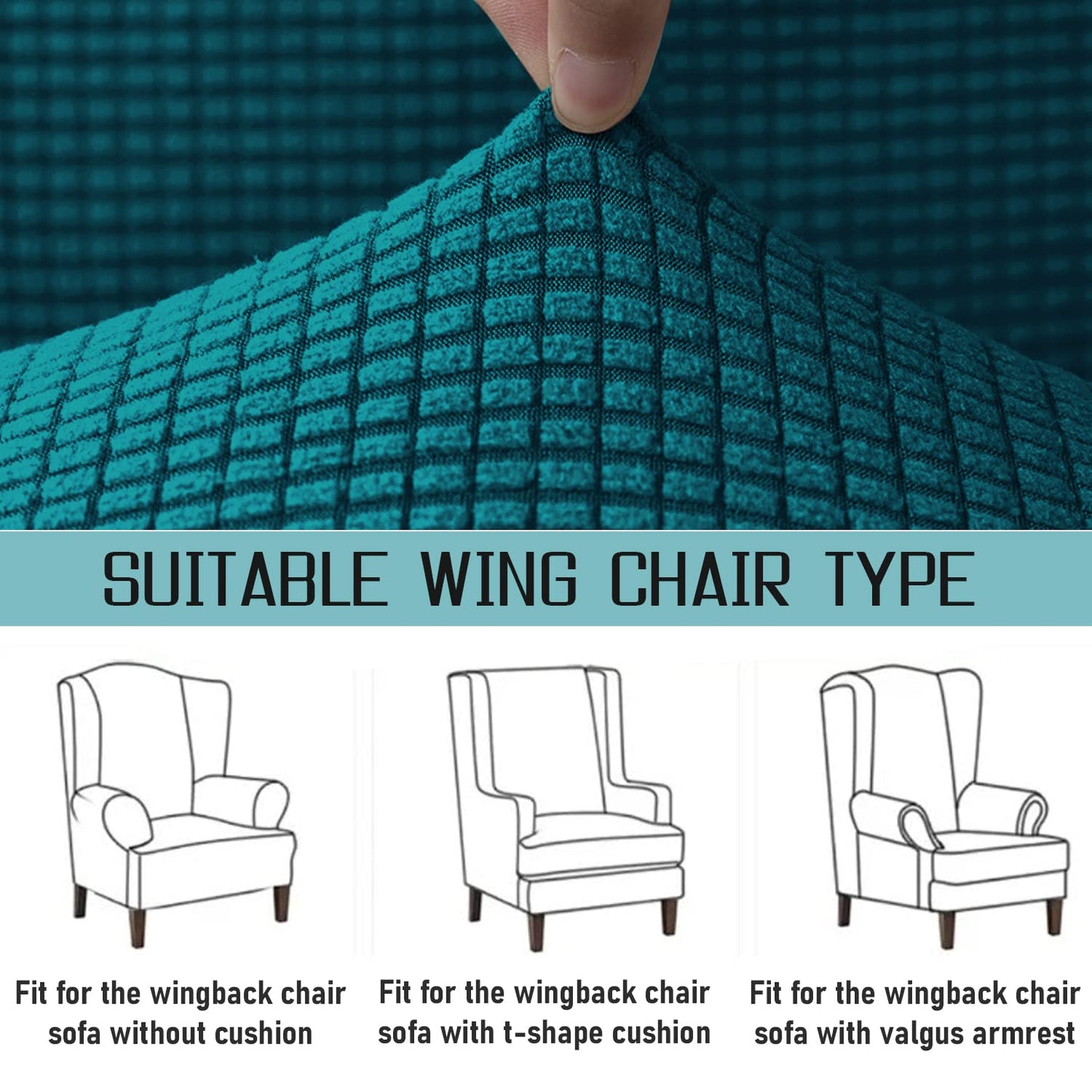 Teal Elastic Stretchable Jacquard Wing Chair Cover
