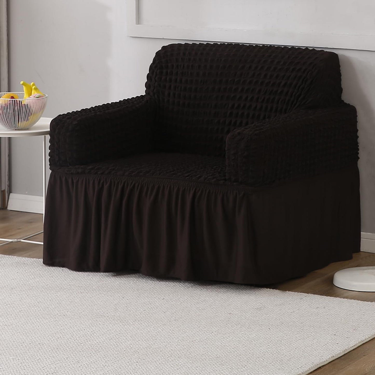 Dark Chocolate 1 Seater Elastic Turkish Bubble Frilled sofa cover set