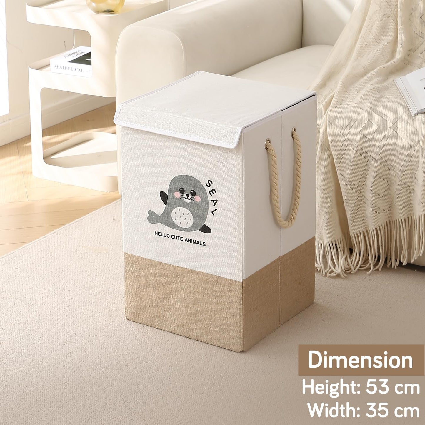 Foldable Laundry Basket for Clothes with Lid, Brown - Seal