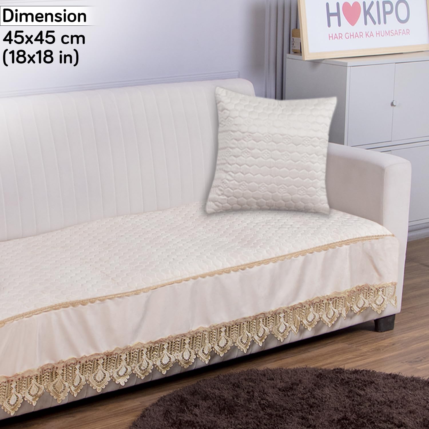 Buy Beige colour Zippered Hexagonal Texture Velvet Sofa Pillow Covers