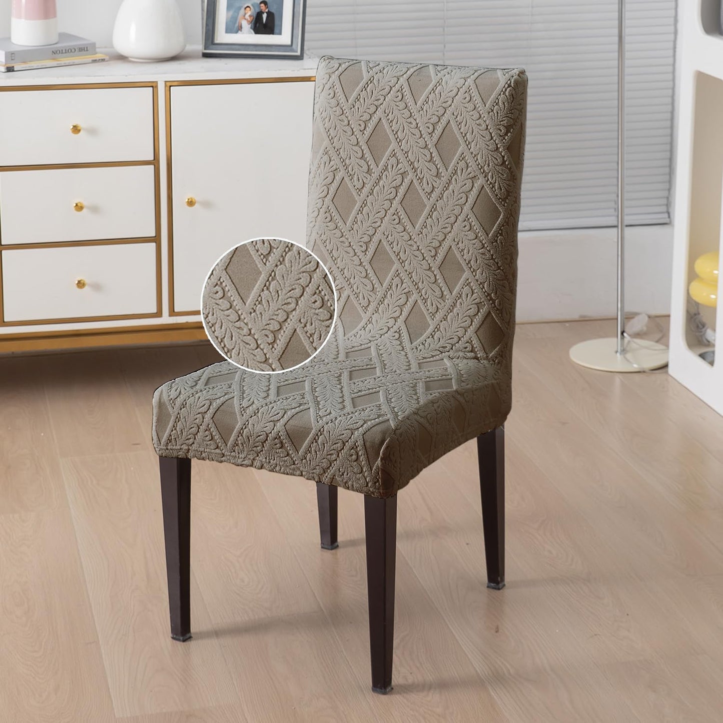 Chair Cover Set of 1/2/4/6, 190 GSM Jacquard, Buff Brown