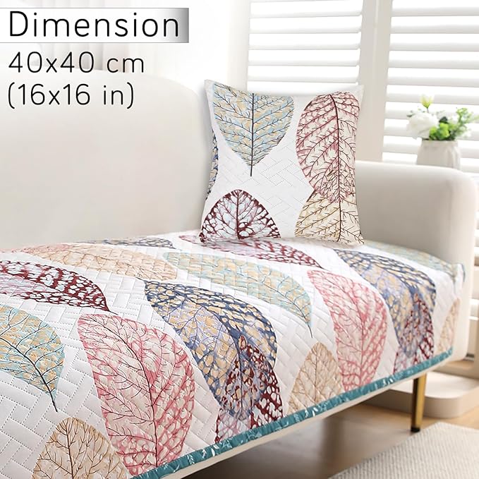HOKIPO Quilted Sofa Cover Seat Mat for 1/2/3 Seater and Cushion Cover, Multicolor Linden Leaf