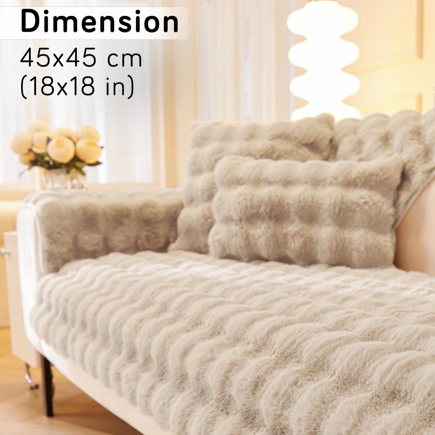 Faux Rabbit Fur Sofa Cushion Covers Pack of 2, Latte Brown