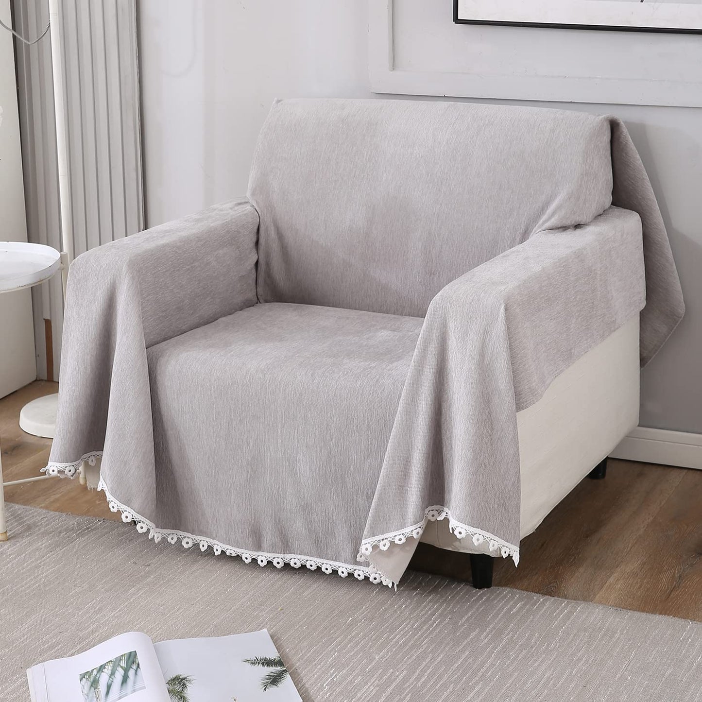 Chenille Sofa Couch Slipcover , Grey for 1/2/3 Seater