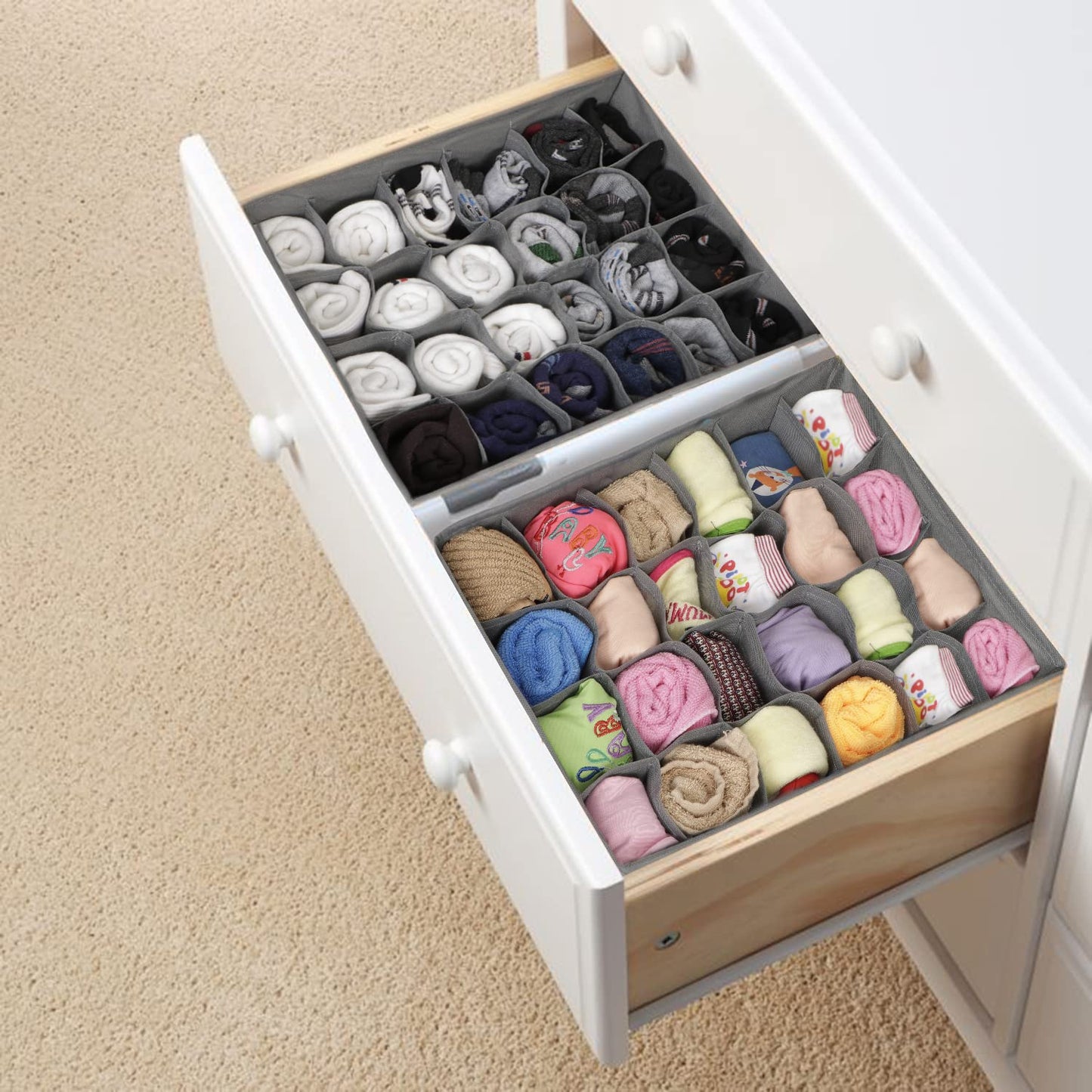 Undergarment Organizer Storage Box For Drawers Bra Panty Socks Tie Lingerie Wardrobe, 24 Grid*2 (Non-Woven Fabric, Drawer Organizers, Grey)