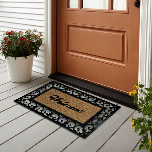 Natural Coco Coir Rubber Doormats for Home Entrance, Welcome Design, 45x75 cm