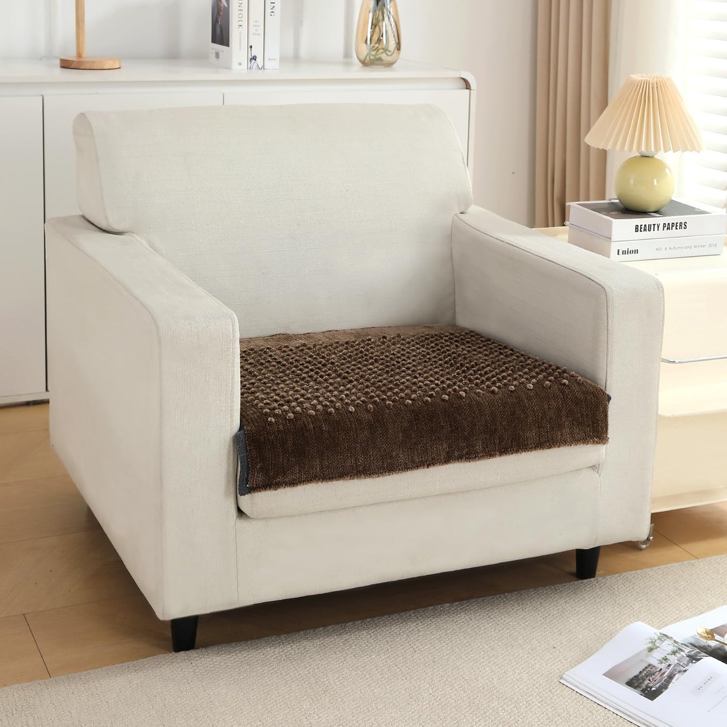 Handloom Made Thick Poly Velvet Reversible Sofa Mat for 1/2/3 Seater, Cedar Brown