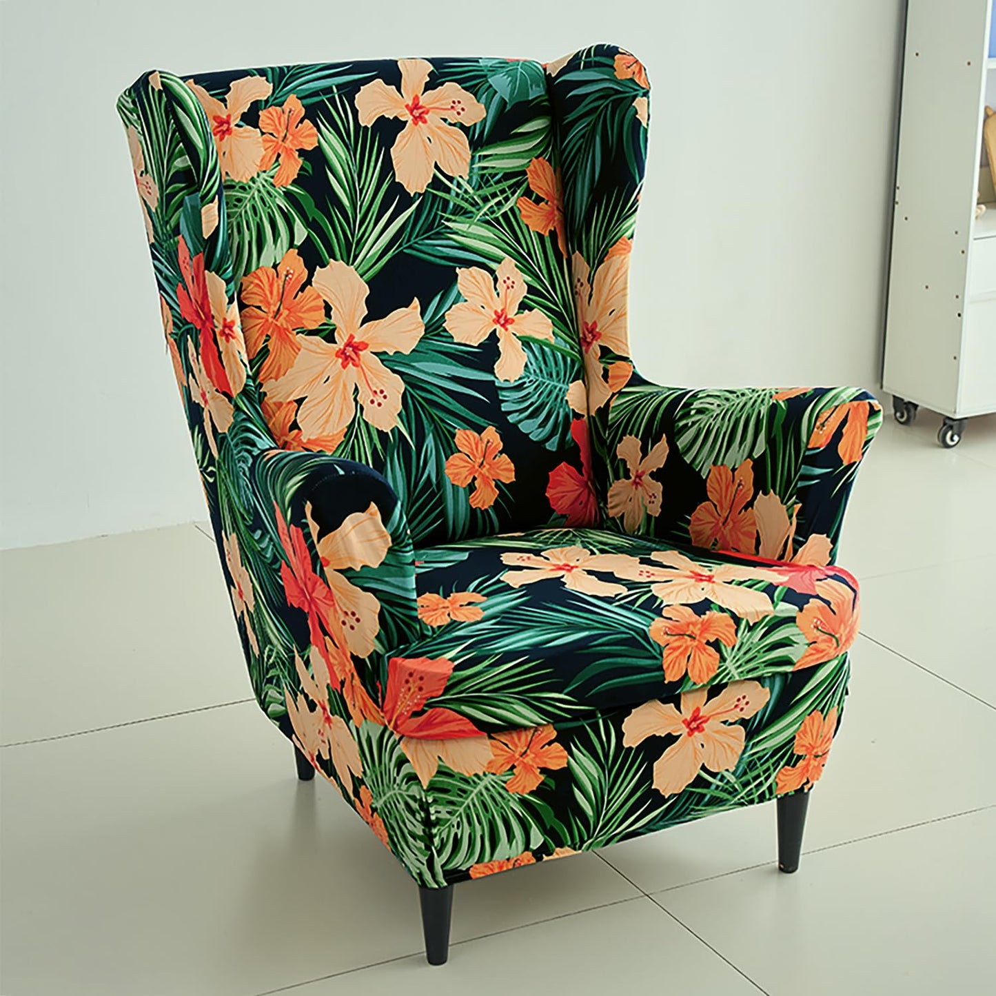 Sea Green hibiscus Stretchable Chair Covers for Wingback Chairs