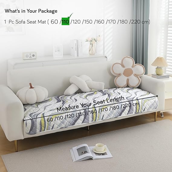 Quilted, Waterproof and Anti-Slip Sofa Cover Mat, Curved Lines Pearl White
