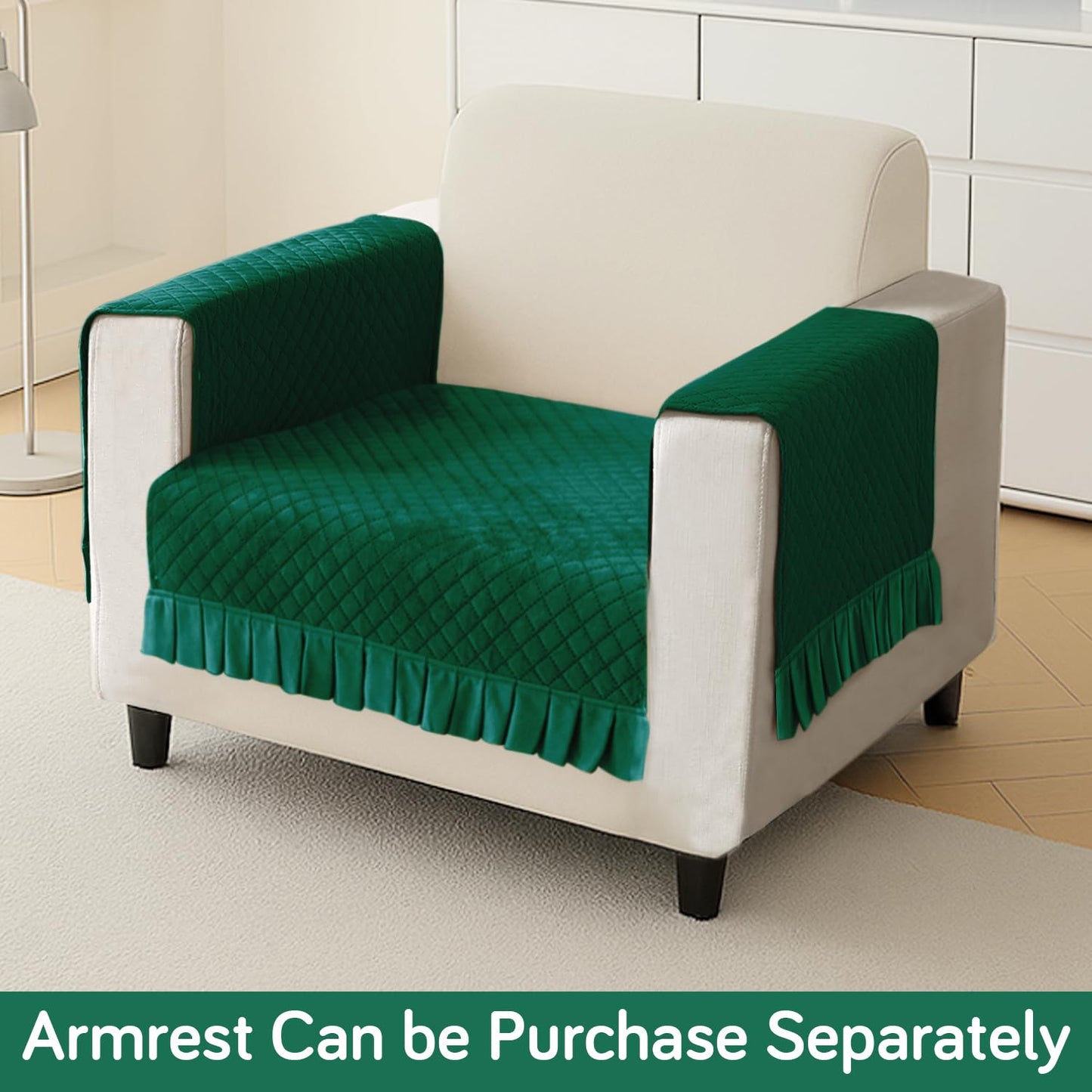 Holland Velvet Sofa Cover Seat Mat with Frill for 1/2/3 - Seater, Bottle Green