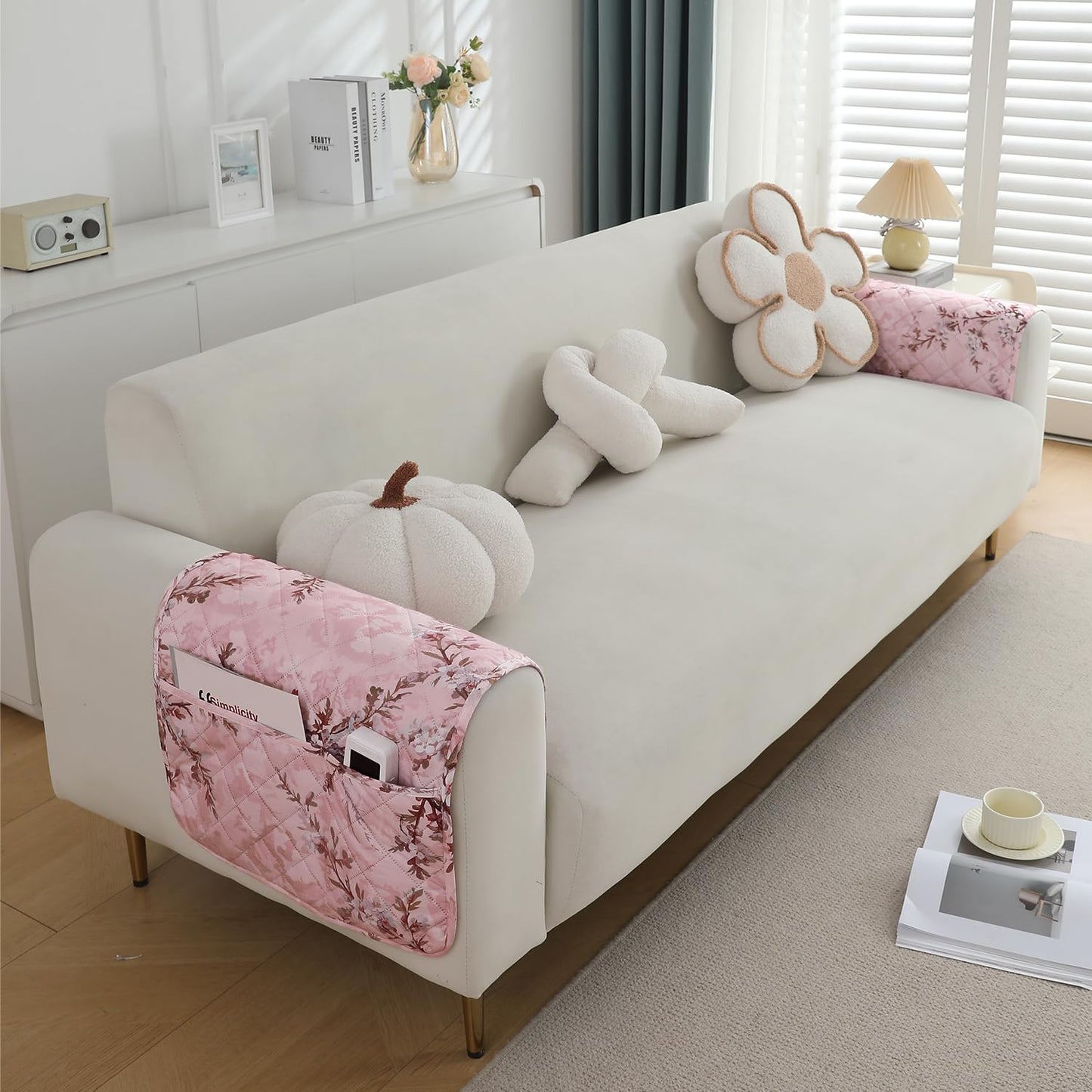 Quilted, Waterproof and Anti-Slip Sofa Cover Mat, Blossom Flower Pink