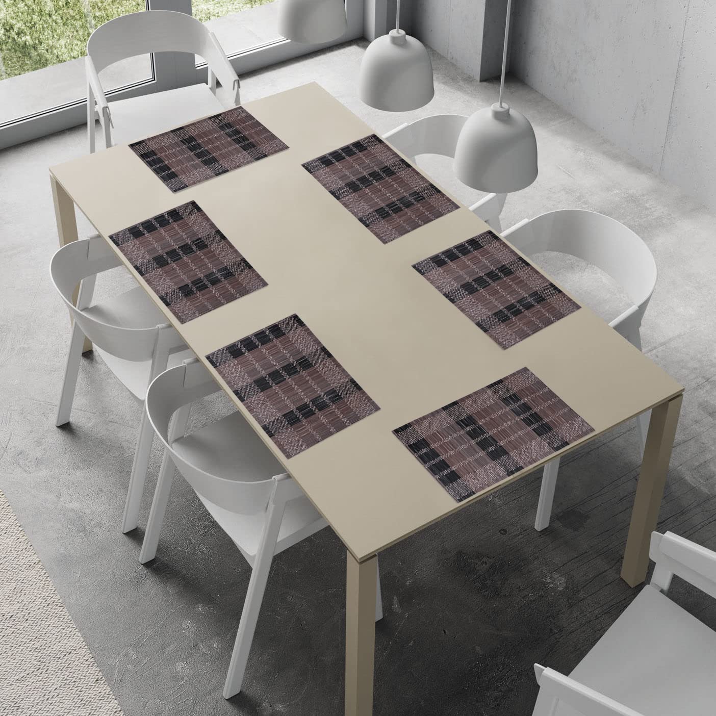 Reversible Bamboo Placemats for Dining Table Set of 6 Table Mats, 45x30 cm, Brown Black
