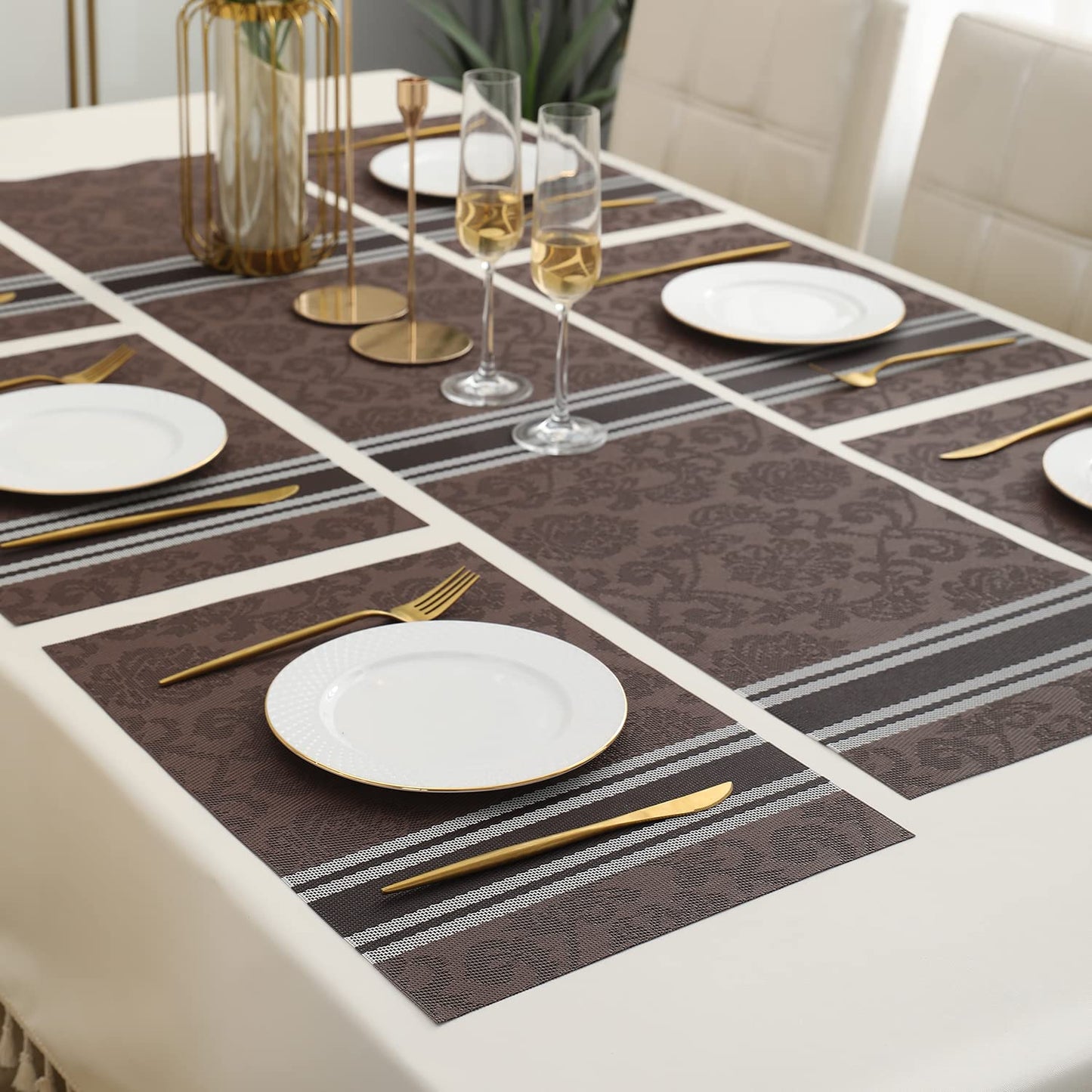 PVC Dining Table Mats, Damask Brown