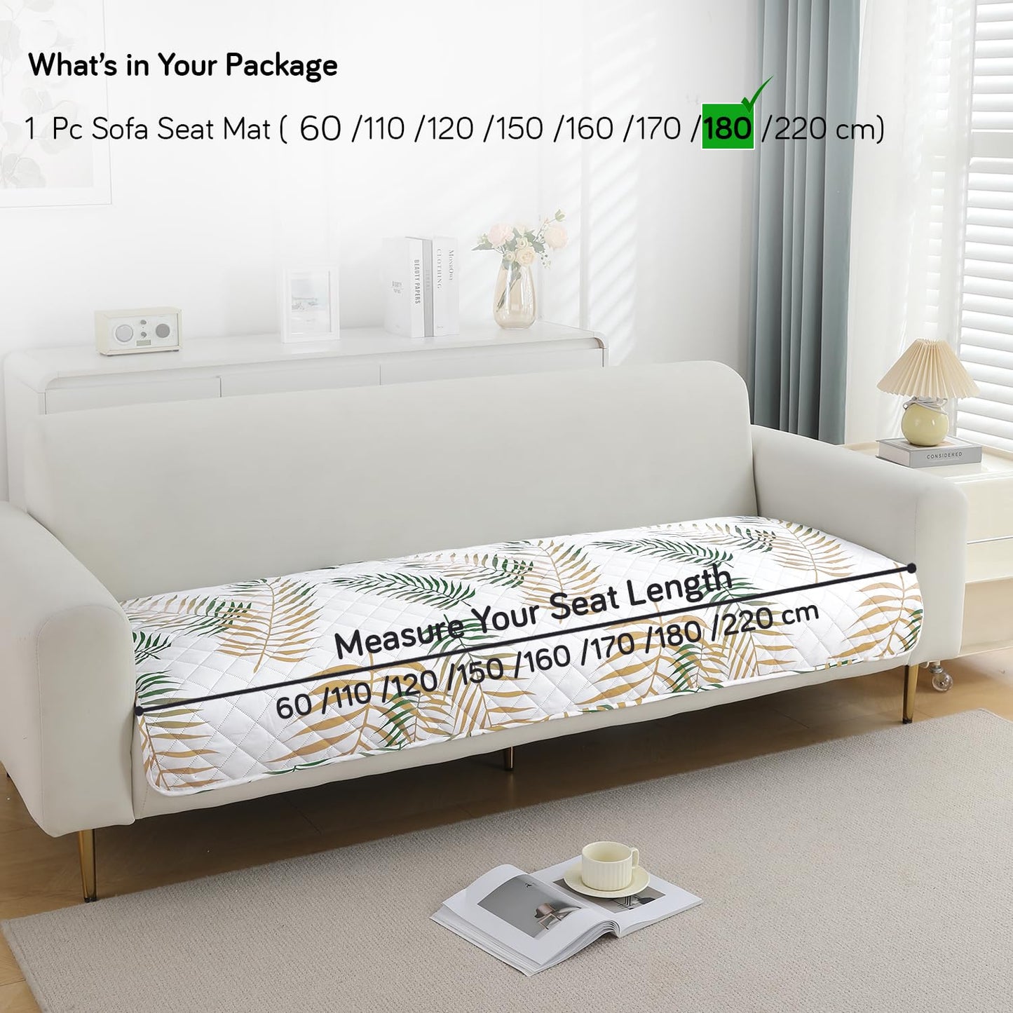 Quilted, Waterproof and Anti-Slip Sofa Cover Mat, Palm Leaves Forest Green