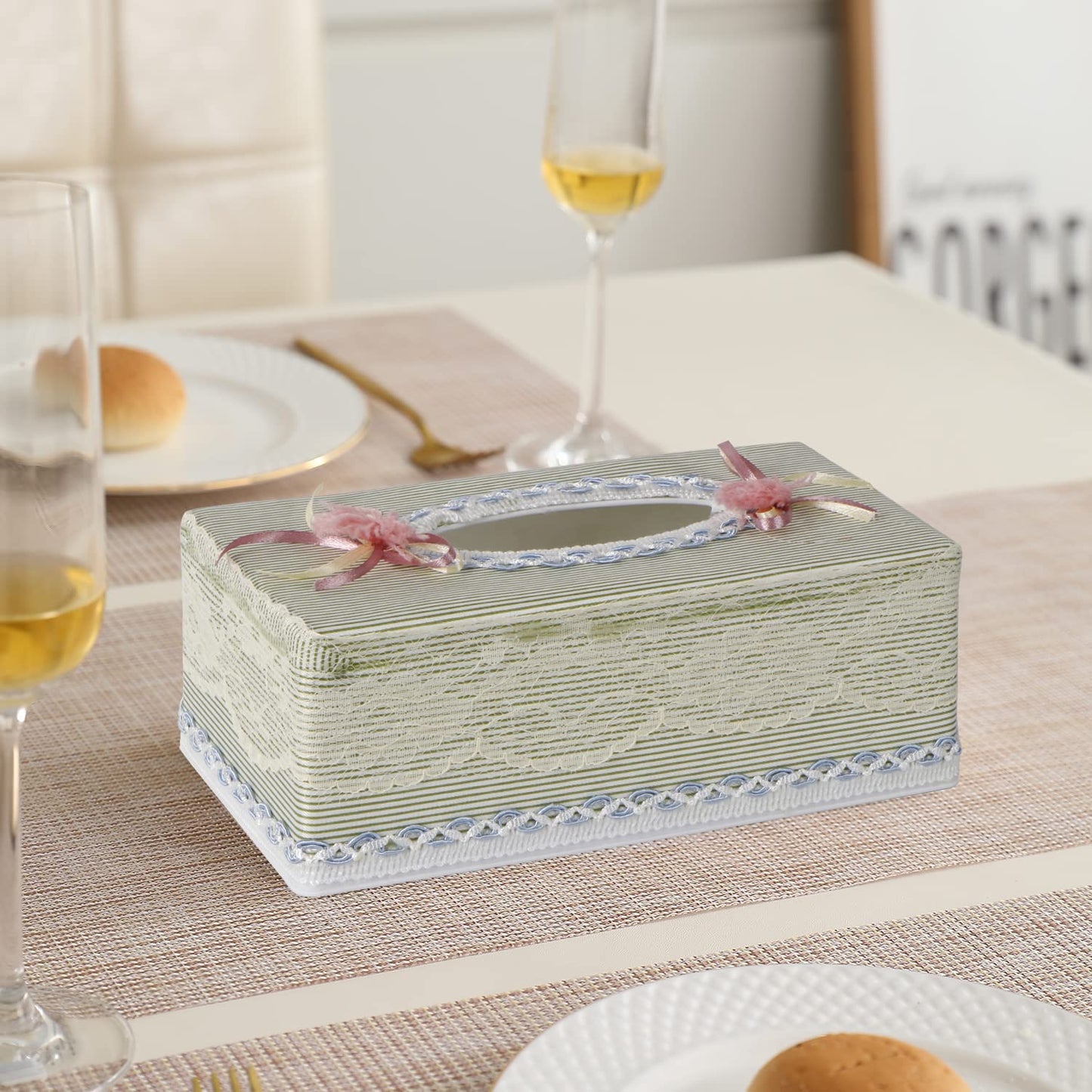 Plastic Tissue Box Holder, Striped Green