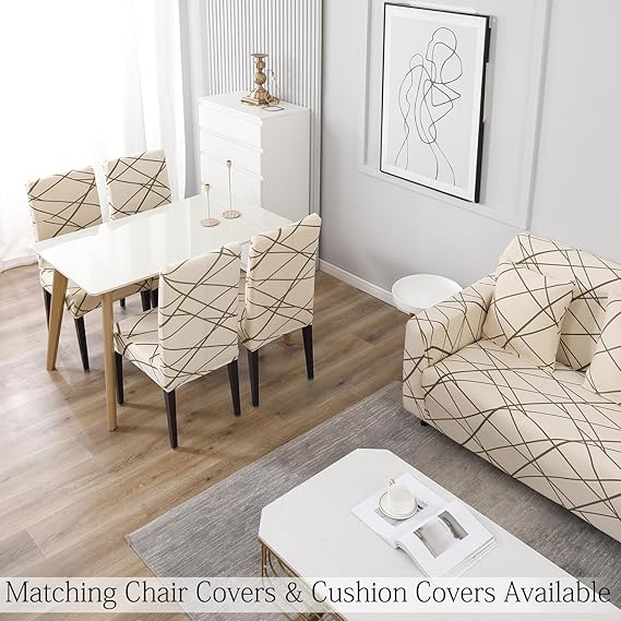 Buy Beige Abstarct Lines Colour Matching elastic covers for chairs and sofas