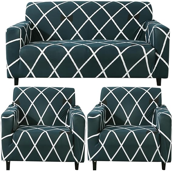 Elastic Stretchable Printed Sofa Cover, Teal Diamond
