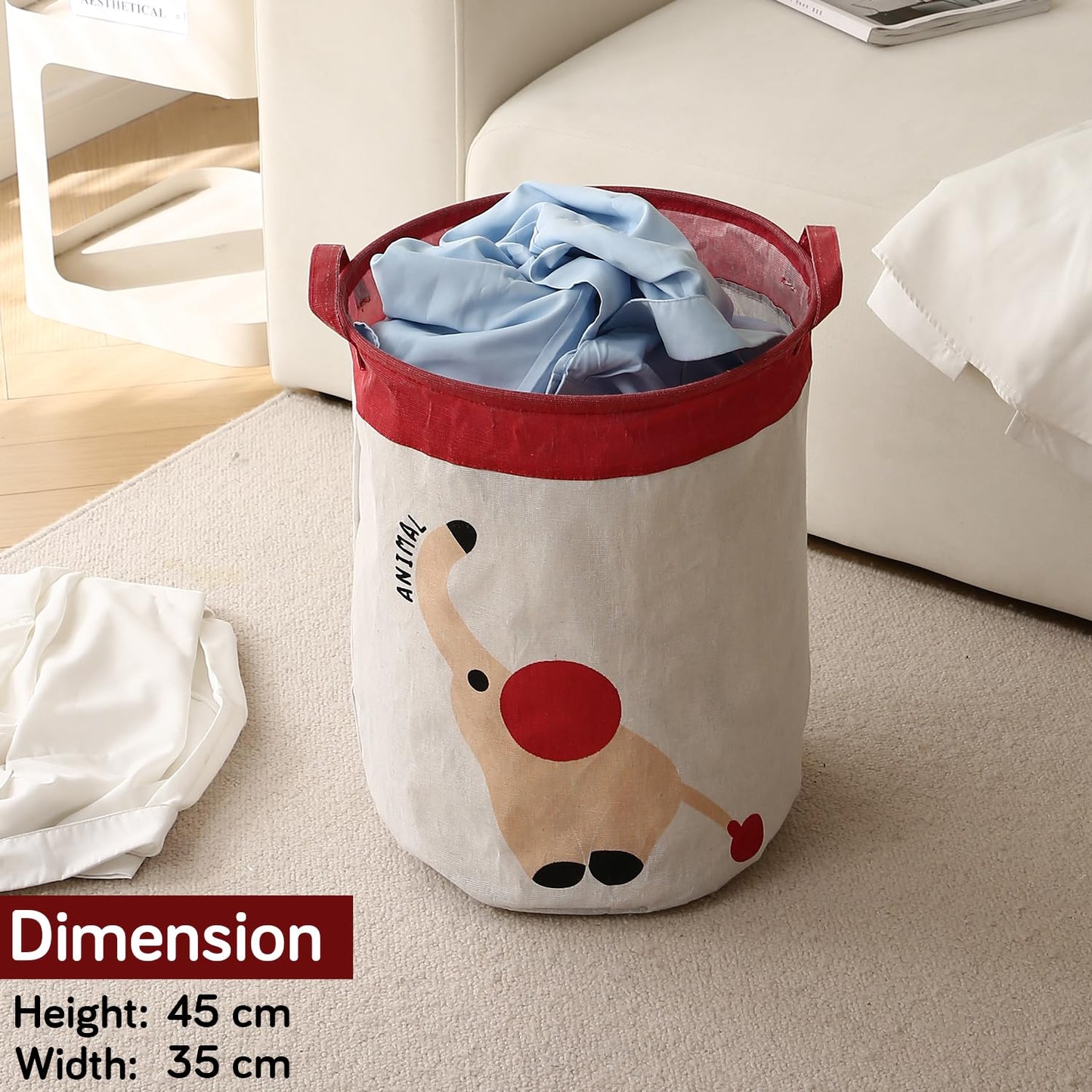 Fun Laundry Bag for Kids, Elephant Print Toy Organiser Storage Basket
