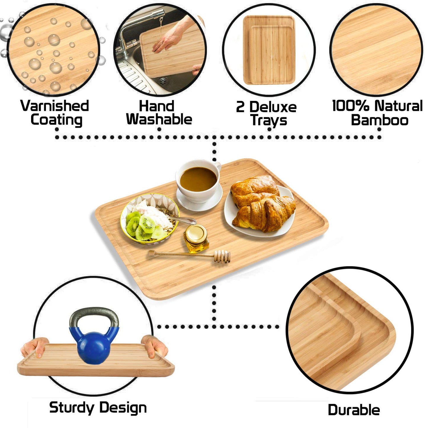 Wooden Bamboo Serving Tray Set of 2