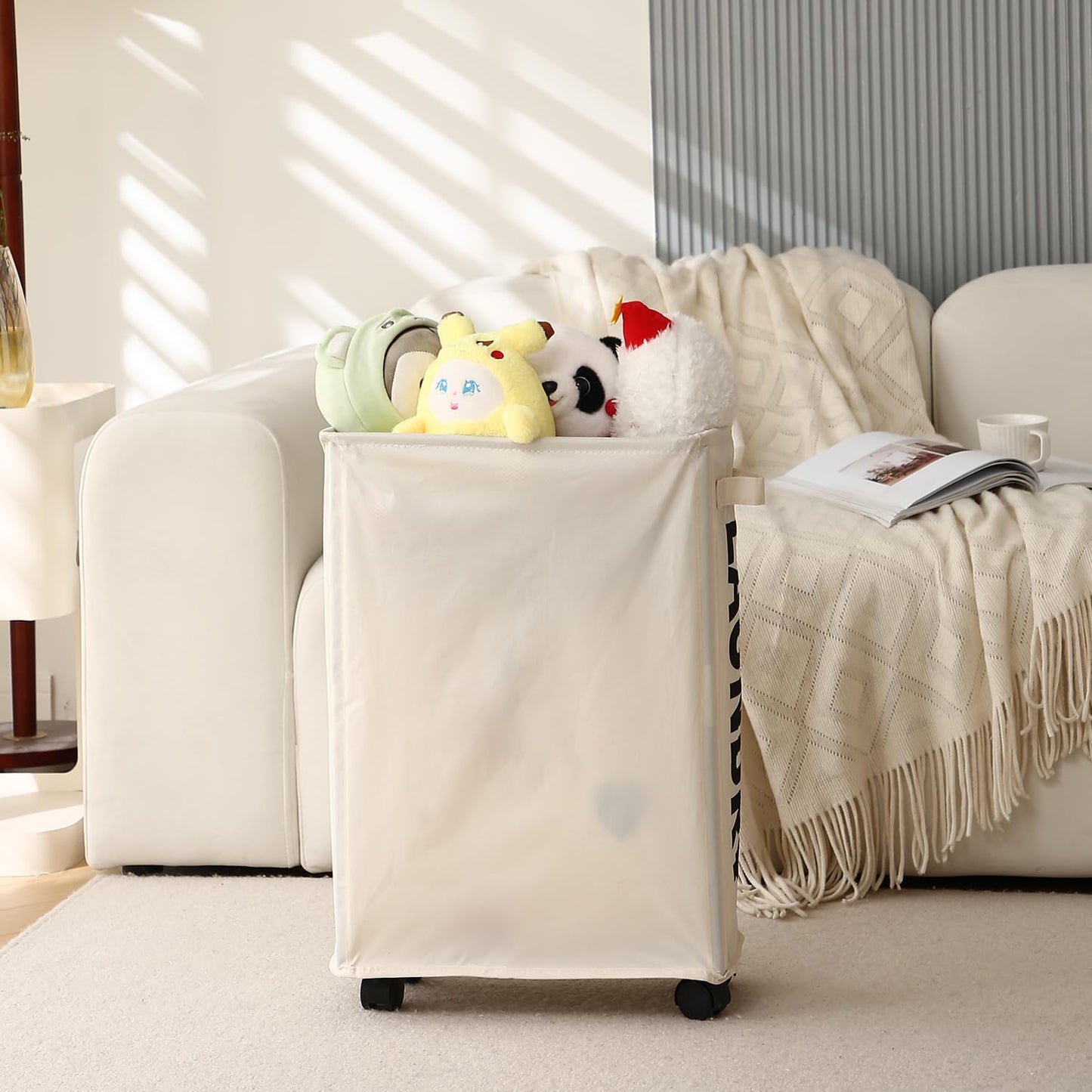 Laundry Basket Bag with Wheels Hamper, Cream