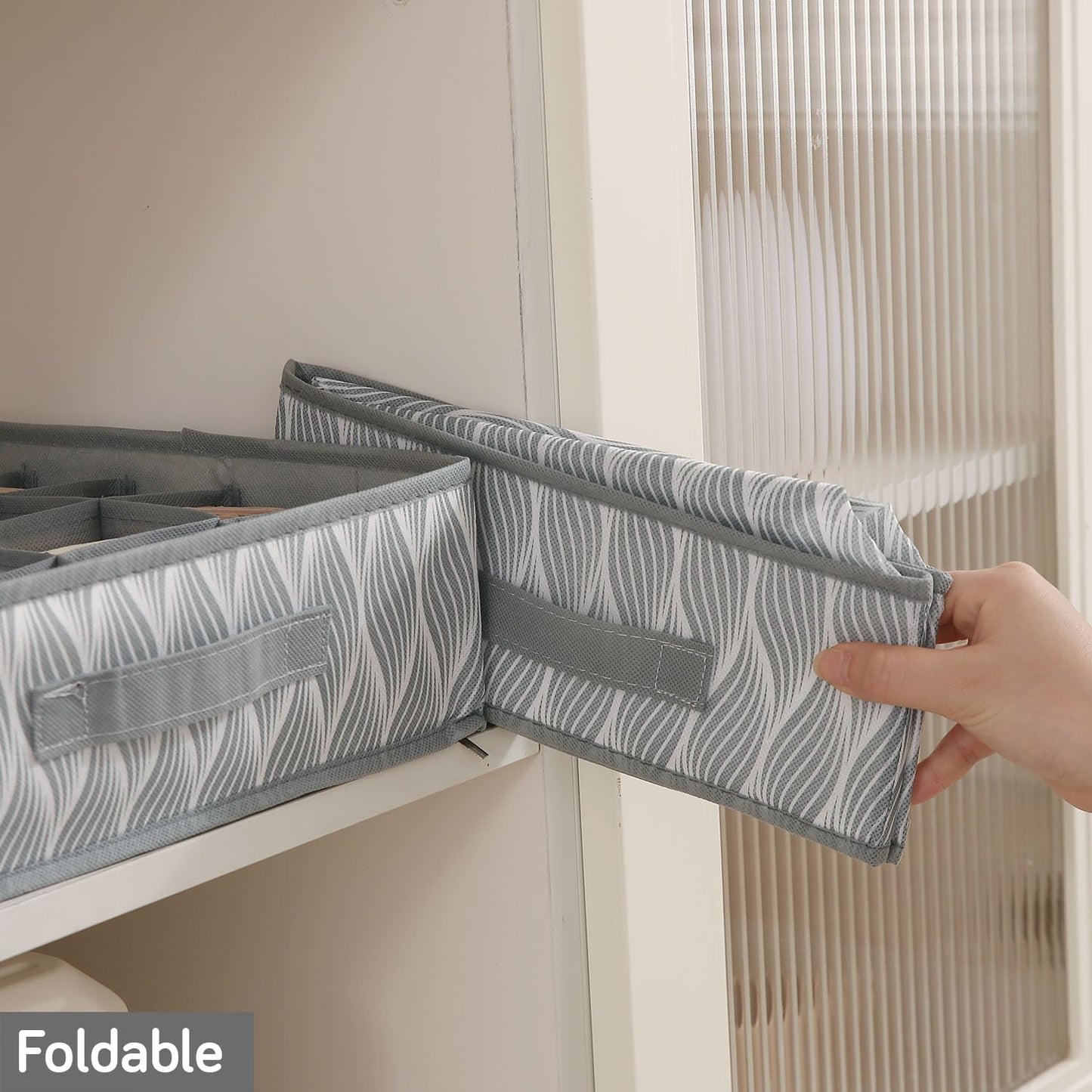 Lingerie Organizer for Women – Bra Organizer for Wardrobe & Drawers | Foldable Innerwear Organiser for Bras, Camisoles | Non-Woven Fabric, Grey leaves