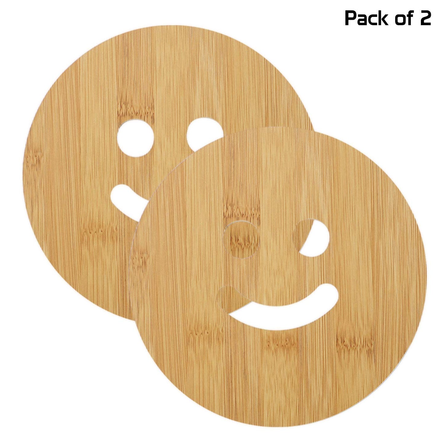 HOKIPO Smily Bamboo Wooden Coasters for Home Pan Pot Holder - Pack of 2/4/6