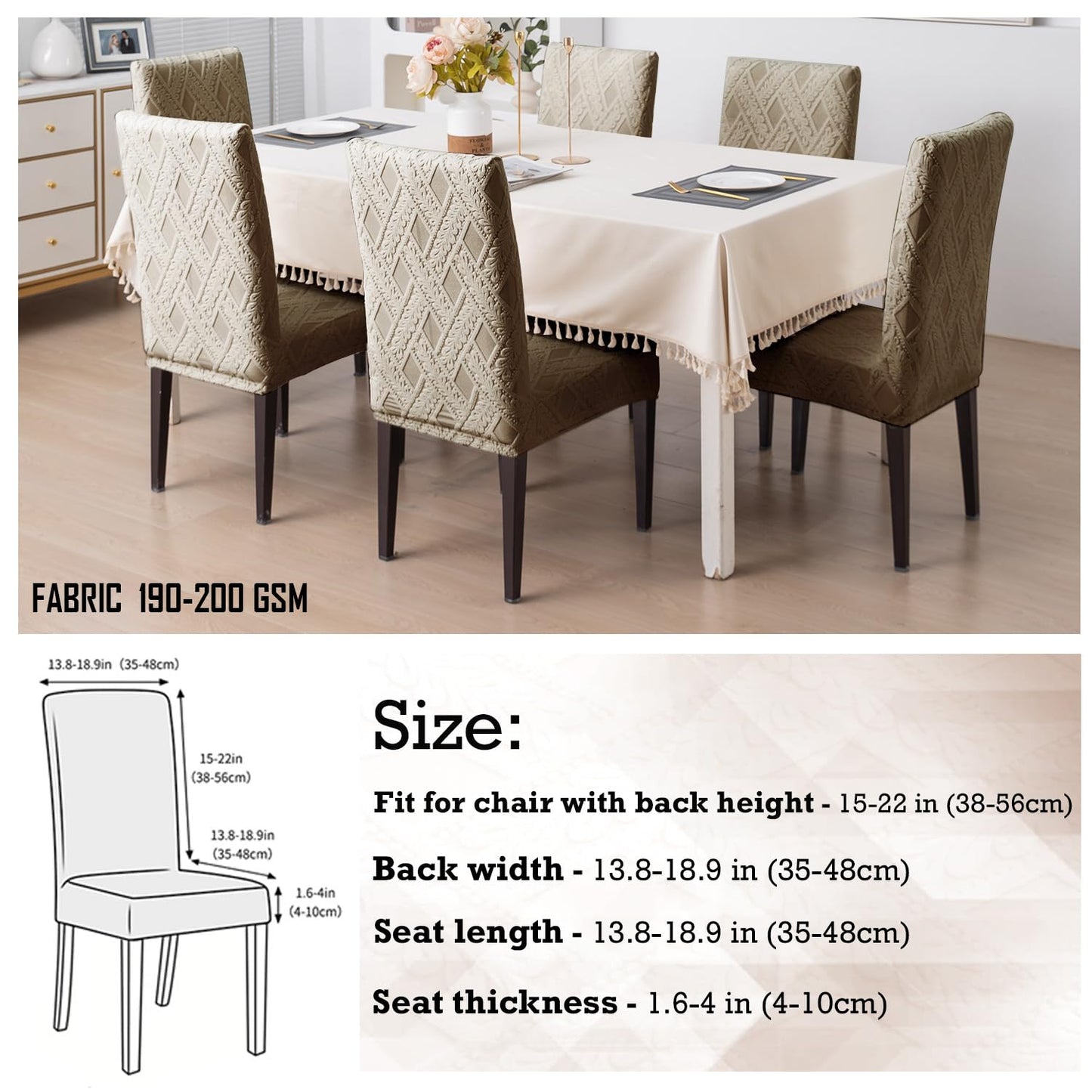 Chair Cover Set of 1/2/4/6, 190 GSM Jacquard, Buff Brown