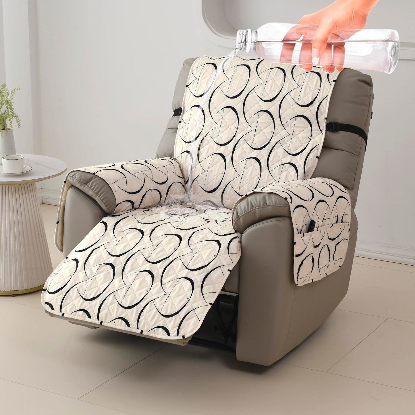 Quilted Recliner Water Repellent & Waterproof Cover for Small / Large - Natural Beige Abstract Art