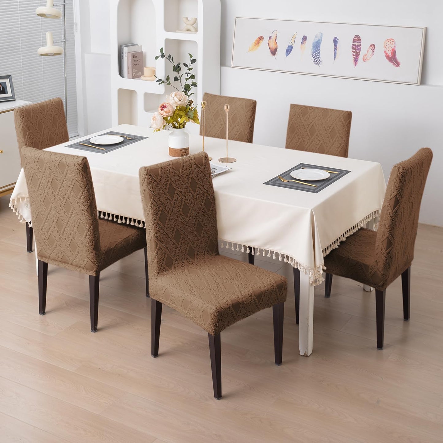 Chair Cover Set of 1/2/4/6, 190 GSM Jacquard, Brown