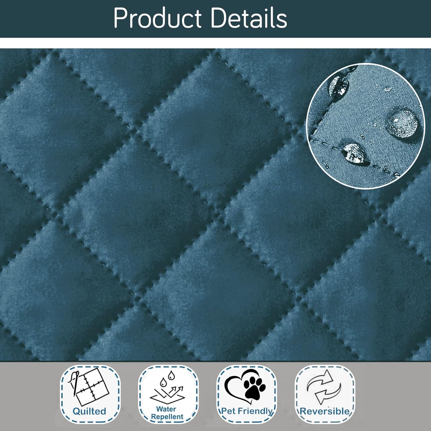 HOKIPO Quilted Reversible One Piece L Shape 4/5/6 Seater Sofa Cover Mat, Peacock Blue