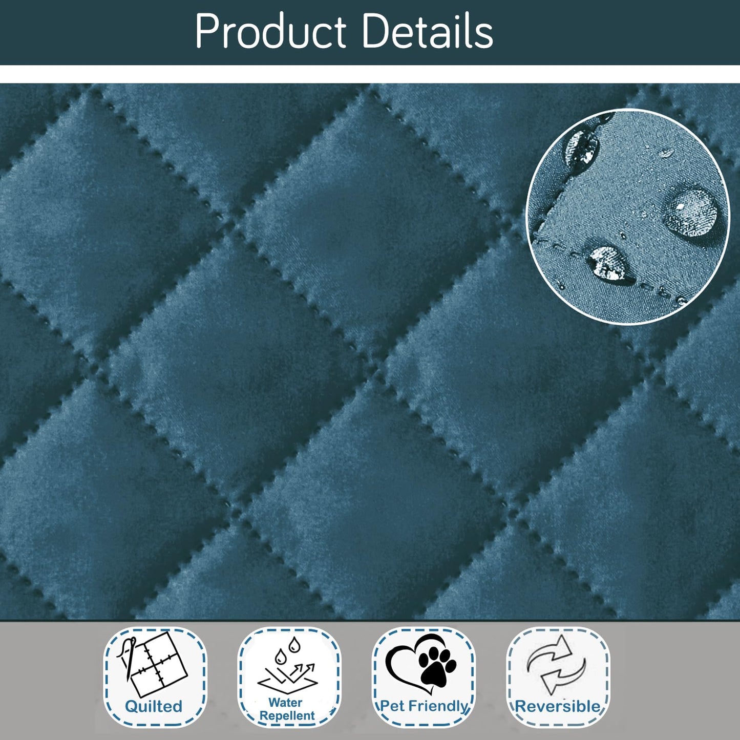 HOKIPO Quilted Reversible One Piece L Shape 4/5/6 Seater Sofa Cover Mat, Peacock Blue