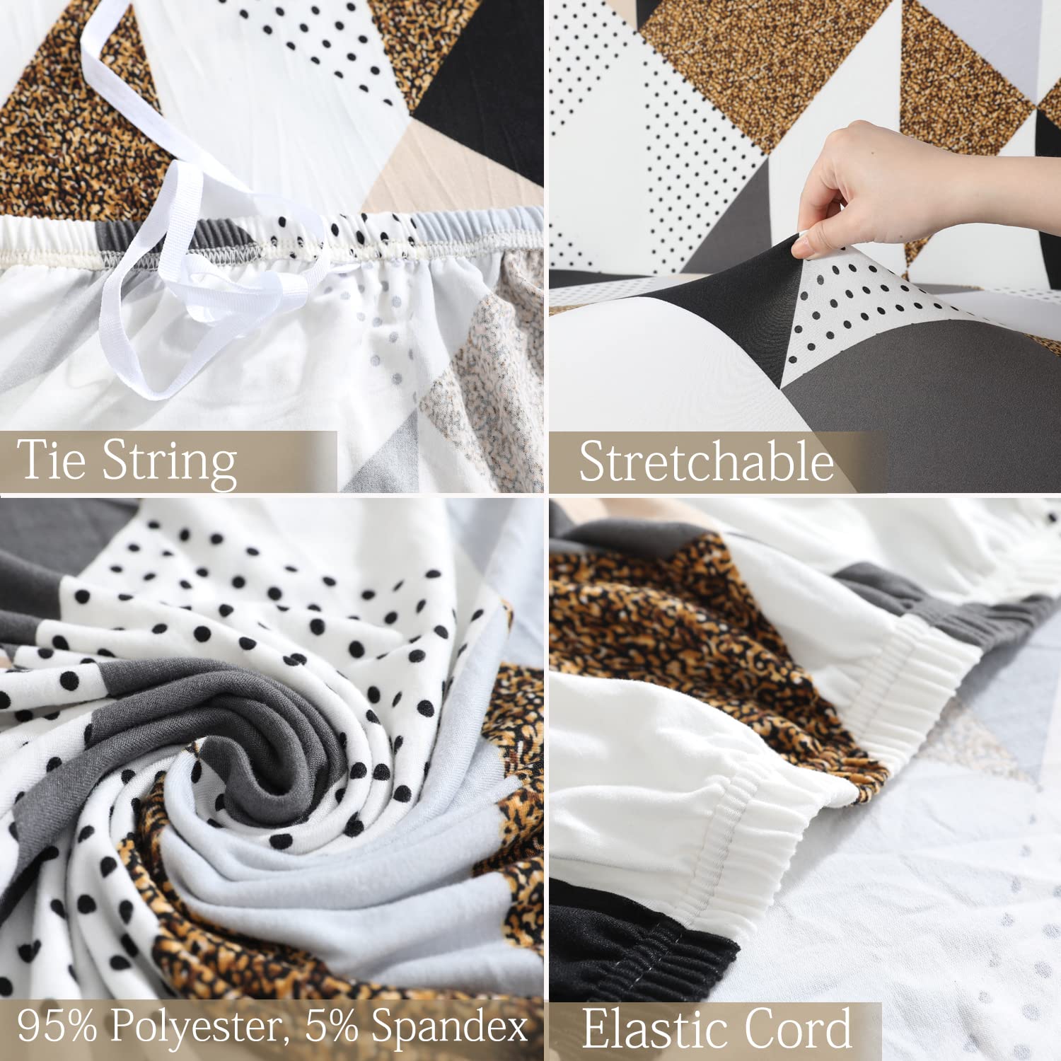 Features of Grey Brown Geometric elastic sofa cover sets