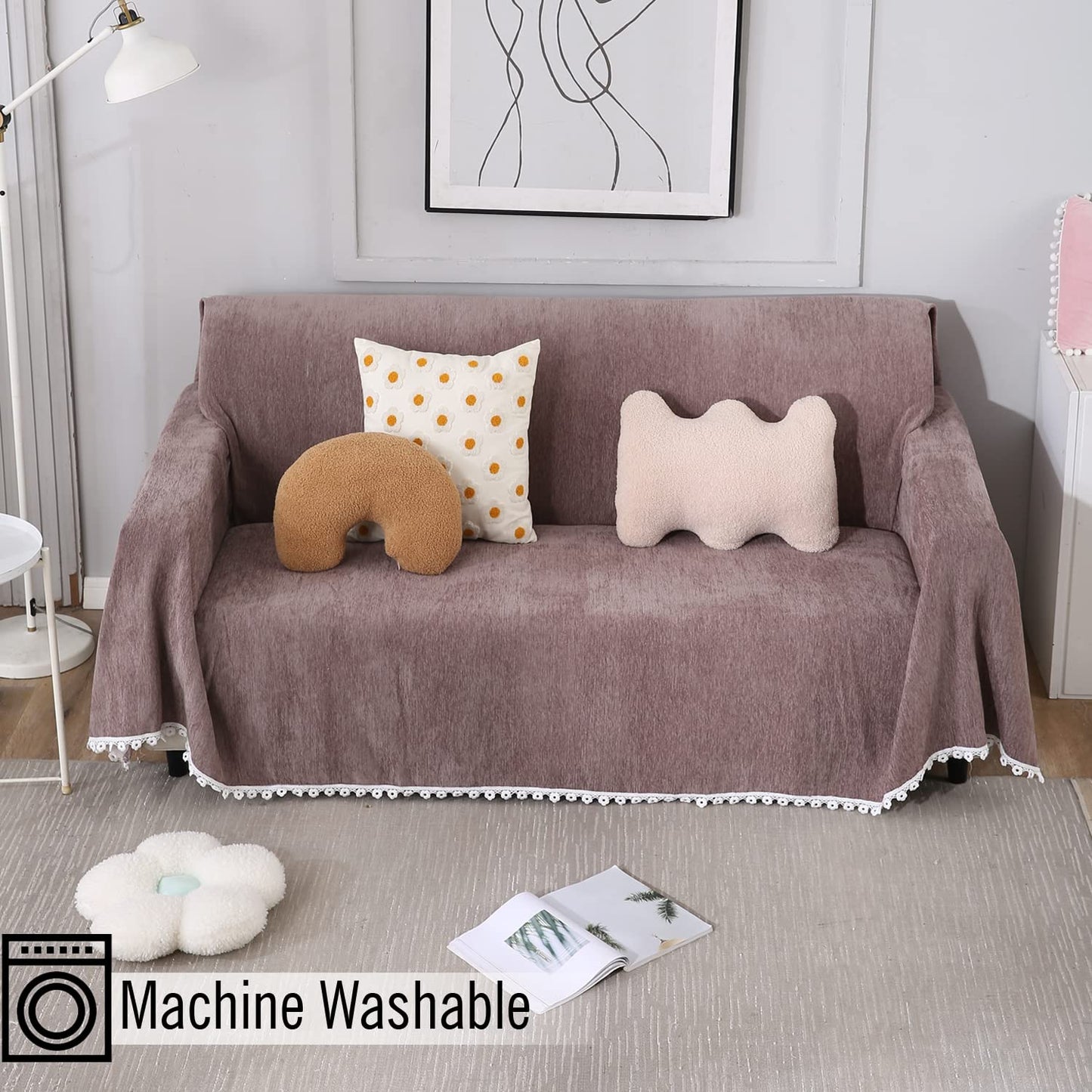 Brown colour chenille sofa throw best for 1, 2, 3 seater and 3+1, 3+1+1, & 3+2 seater sofa sets