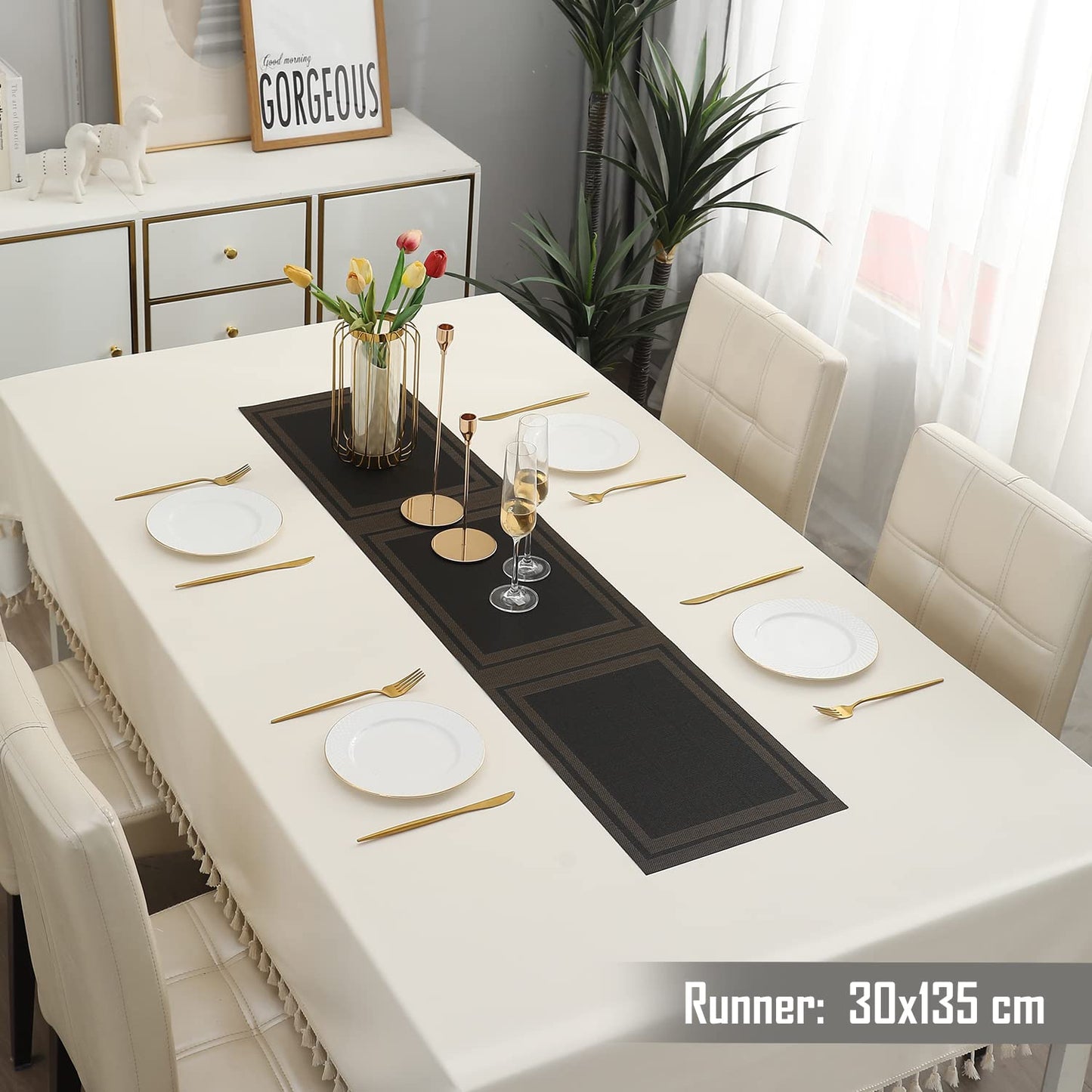 PVC Table Runner for Dinner and Coffee Table, Charcoal Black