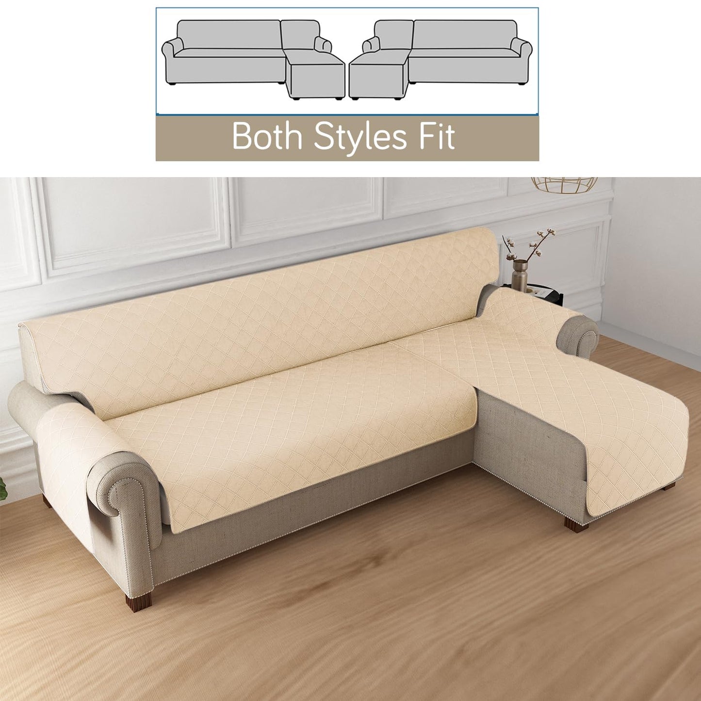 HOKIPO Quilted Reversible One Piece L Shape 4/5/6 Seater Sofa Cover Mat, Beige