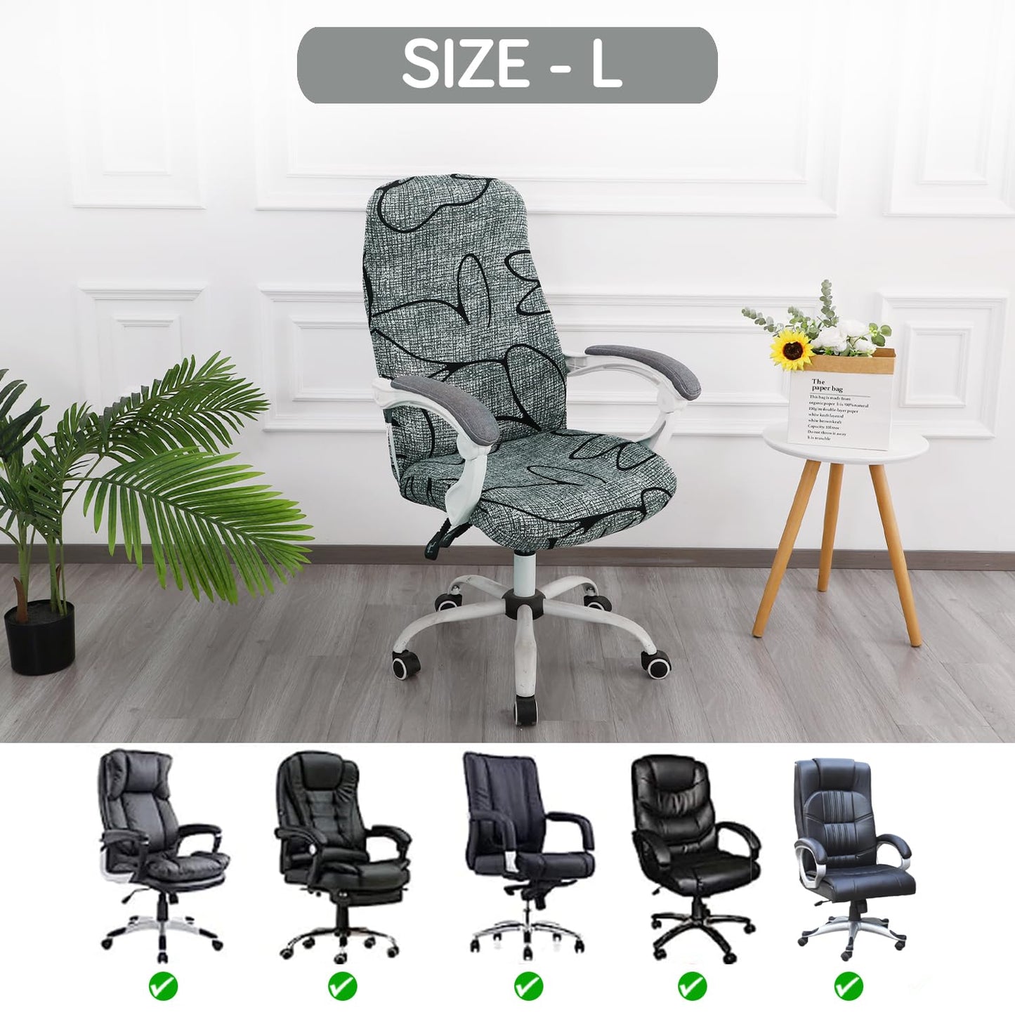 Intense Grey Abstract Floral Print Stretchable office boss chair cover - Medium / Large