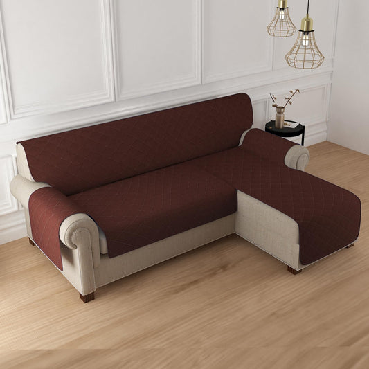 Quilted Reversible One Piece L Shape 4/5/6 Seater Sofa Cover Mat, Brown