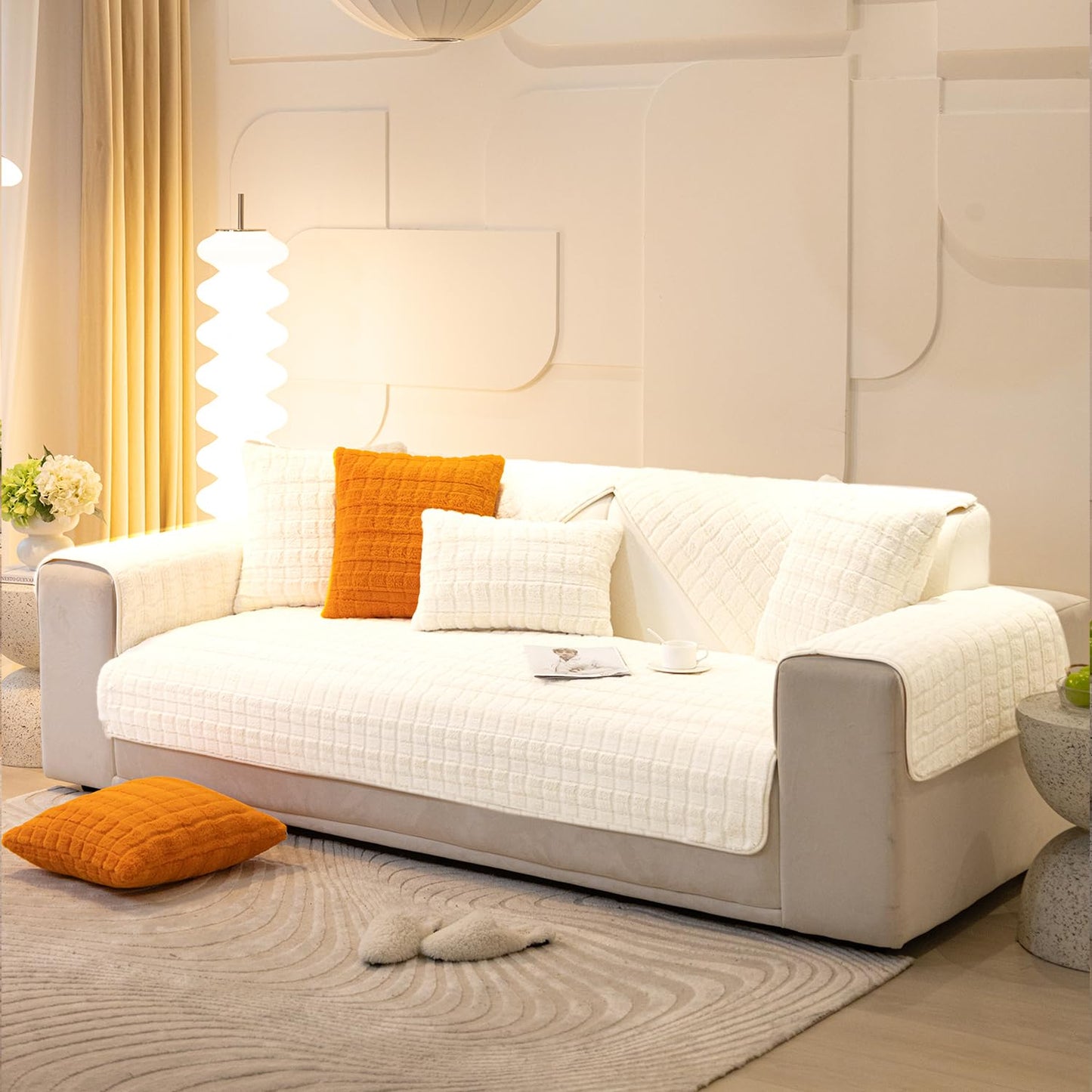Plush Sofa Cushion Covers Pack of 2, White