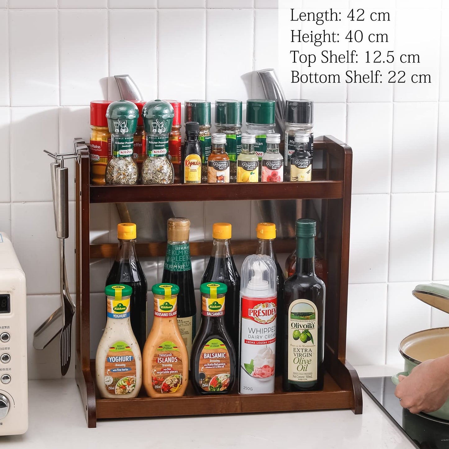 Bamboo 2 Tier Spice Rack Organizer For Tiered Shelf Kitchen Platform Counter Top Rack Storage Shelf Stand