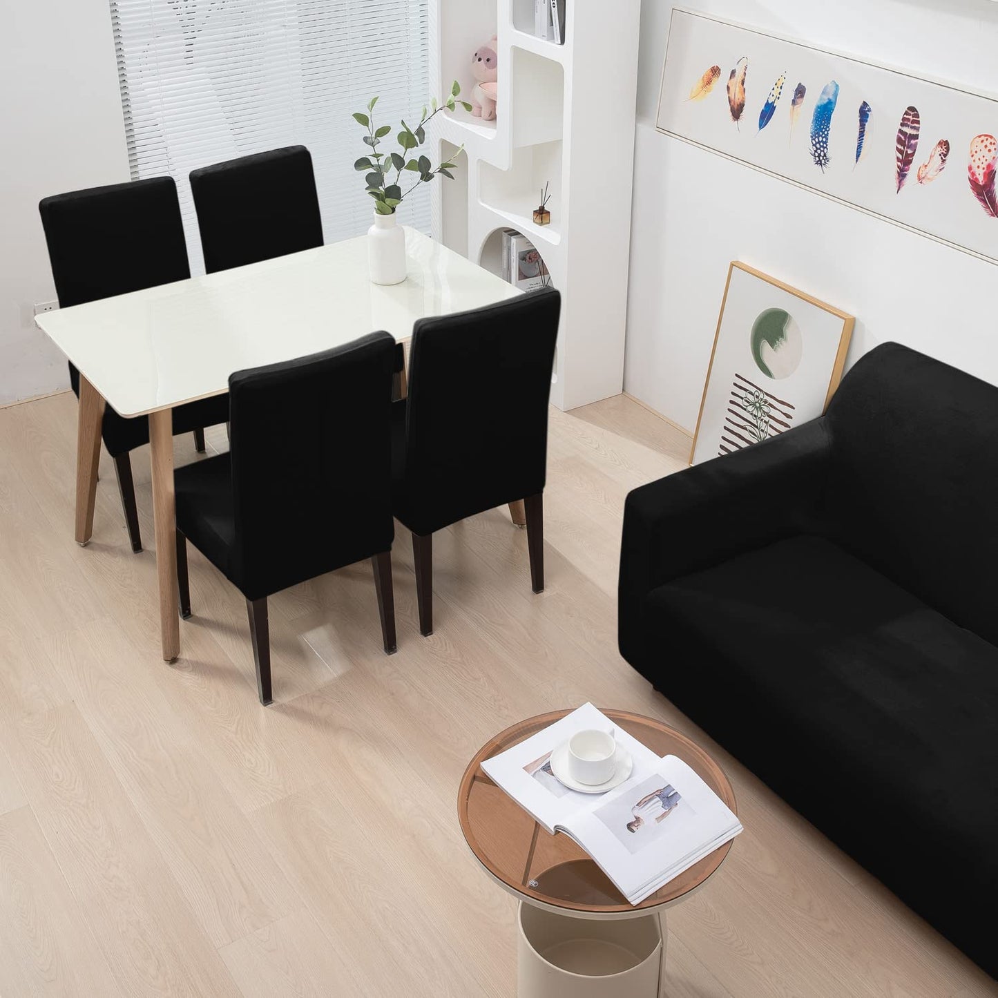 Black matching elastic velvet chair and sofa covers