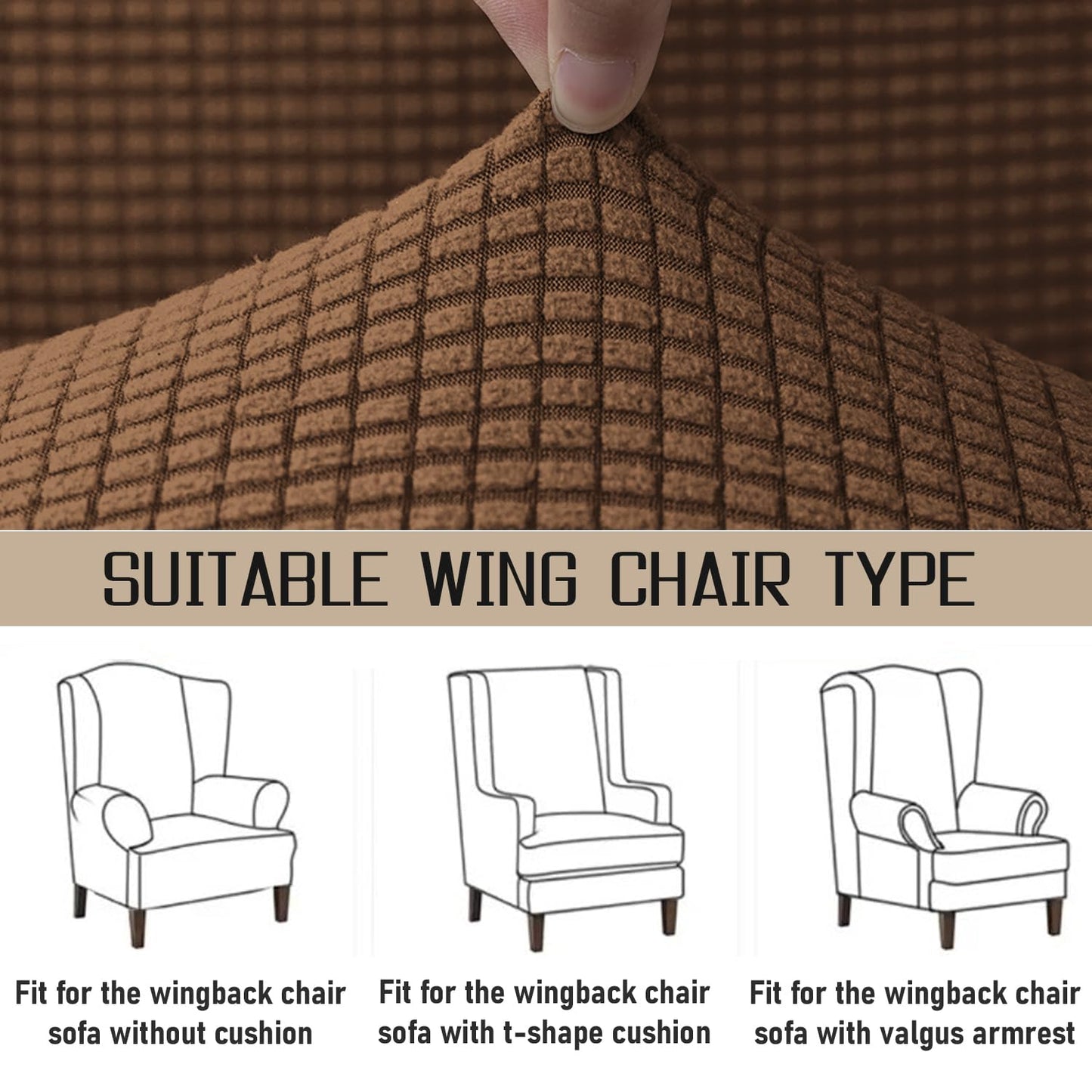 Roast Brown Stretchable Jacquard Wing Chair Cover