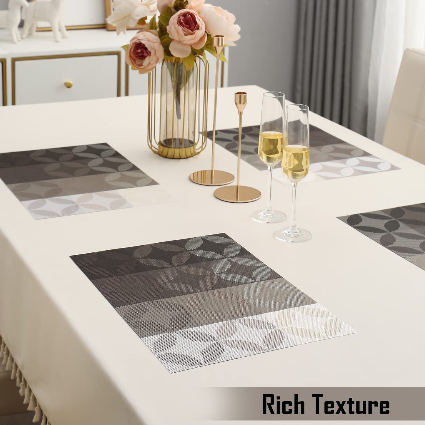 PVC Dining Table Mats, Geometric Grey