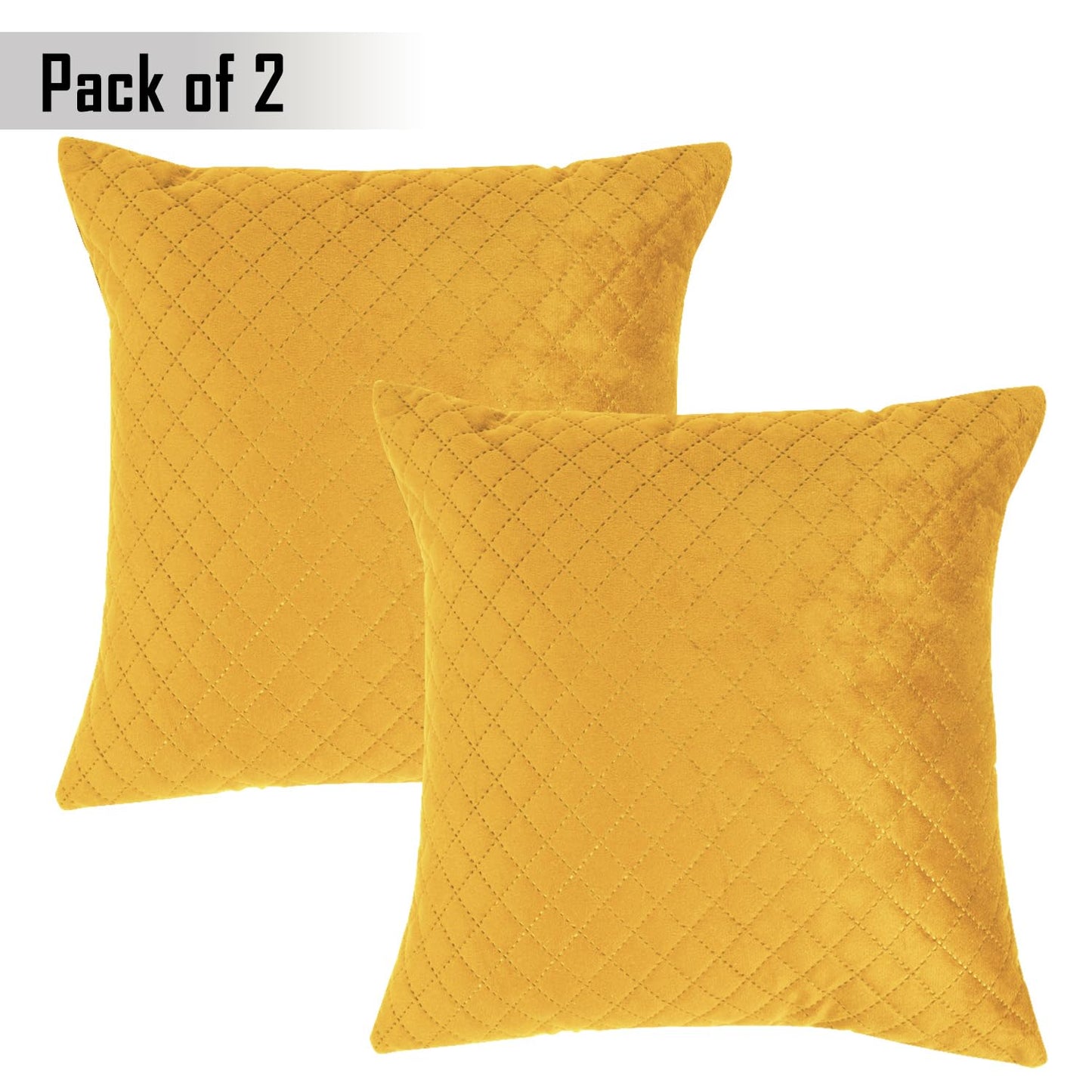 Quilted Velvet Sofa Cushion Cover Pack of 2, Mustard Yellow